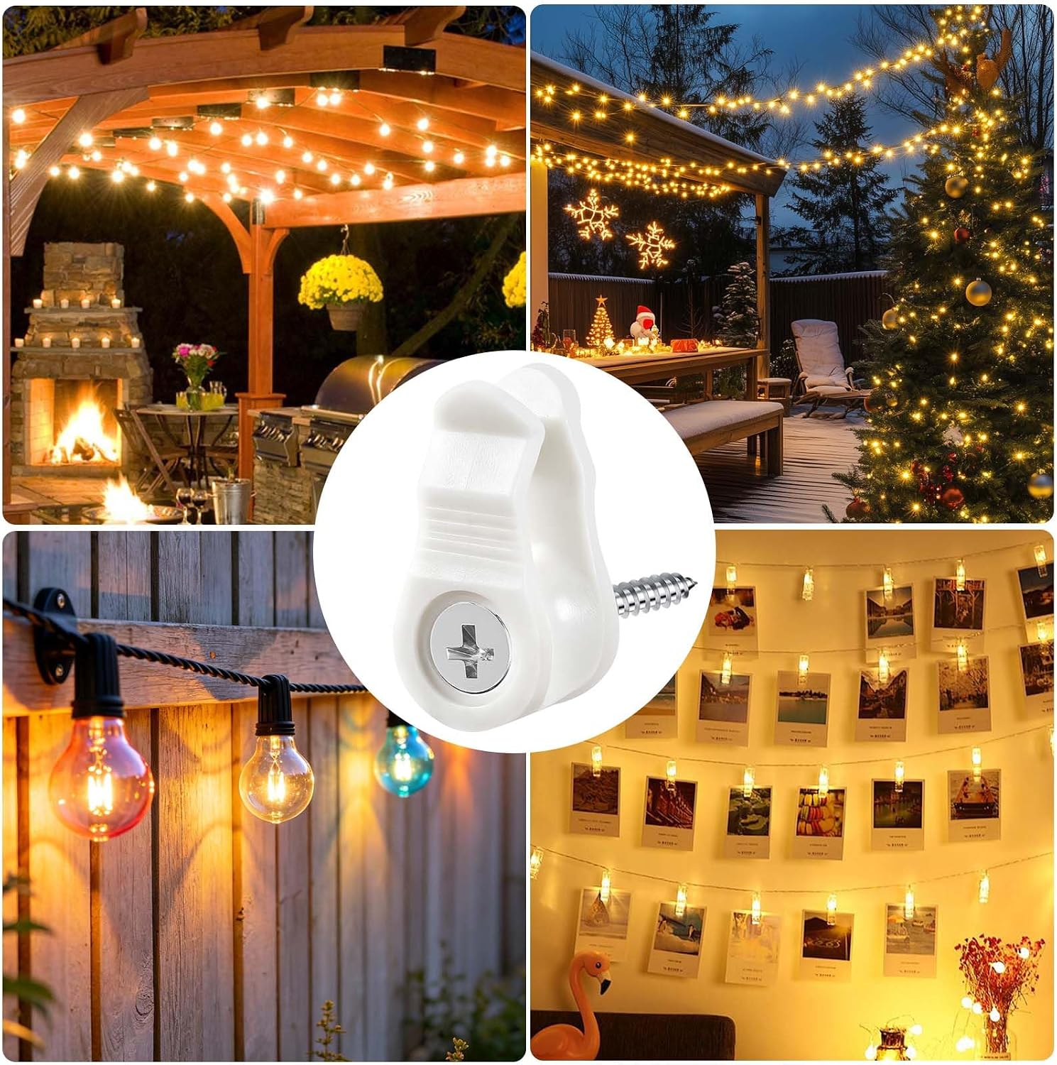 80 Pack Hooks for Outdoor String Lights, Waterproof Screw-in Light Hanger Hooks with Storage Bag, Light Hanging Hooks for Indoor and Outdoor Use Wire, Cable, Fairy Lights, Wind Chimes (White)