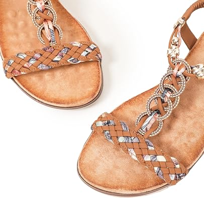 Women's Boho Wedge Sandals Open Toe Elastic Ankle Strap