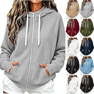Zip Up Hoodie for Women Long Sleeve Casual Hooded Sweatshirt with Pockets Relaxed Fit Lightweight Fall Clothes Jacket
