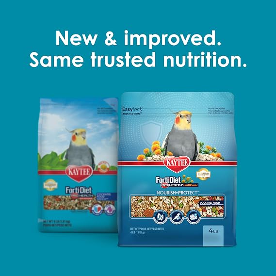 Kaytee Forti-Diet Pro Health+Safflower Nourish+Protect Cockatiel Food | Supports digestive health. Bird food cockatiel with safflower and flaxseed. Cockatiel seed, prebiotics, probiotics