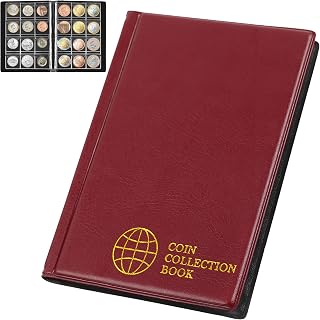 Coin Collection Album 120 Pockets 30x30mm Coin Holder Storage Pocket Red | Uncle Paul Coin Book Fit Coins Up To 25mm Acid Free PVC Pages & PU Leather Cover Portable 15.2x11.5cm CS0112RE