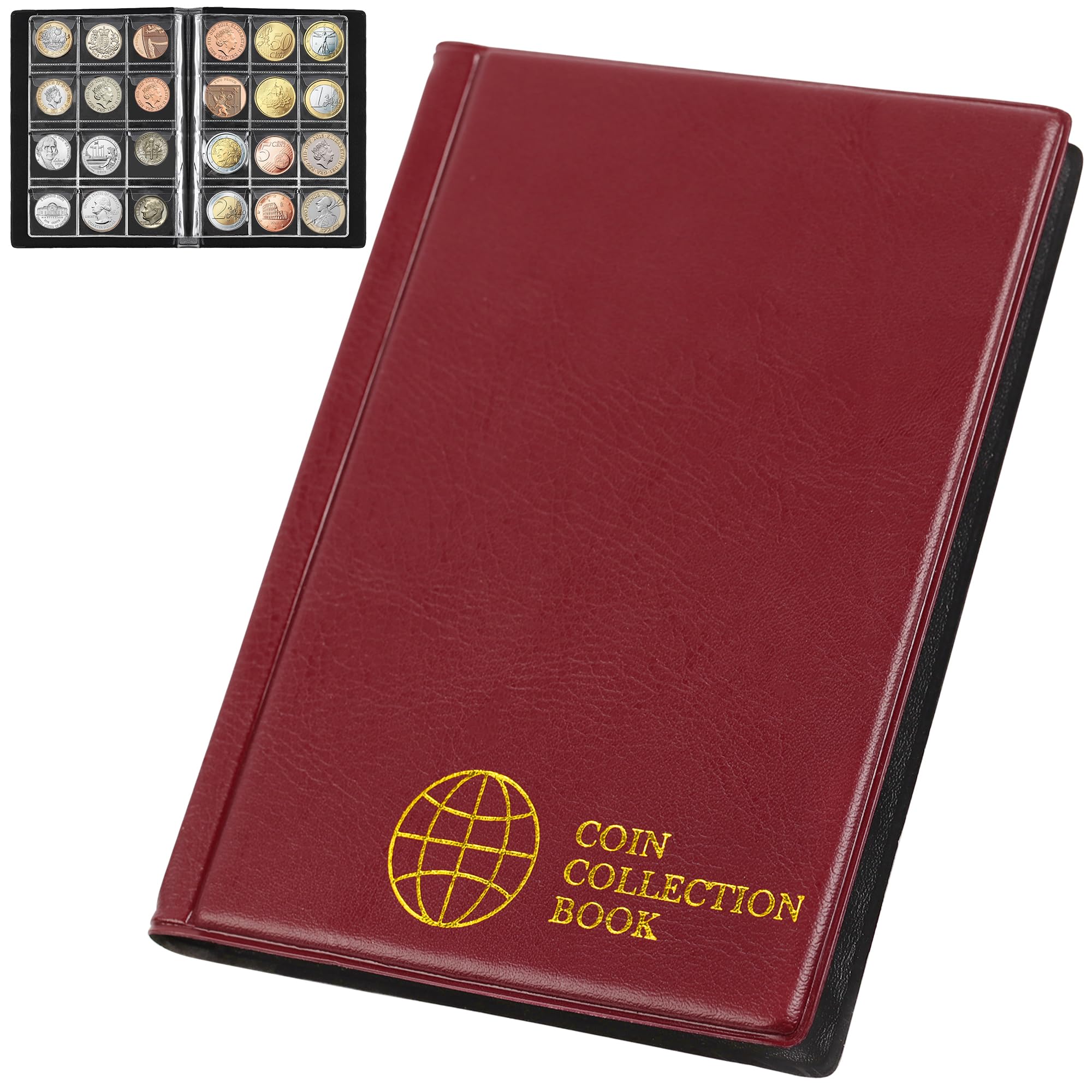 Uncle Paul 120 Pockets Coin Collection Album - Fits Coins Under 25mm, 30x30mm/1.2x1.2 Inch Pocket Coin Holder Collecting Storage Book for Penny Euros CS0112RE