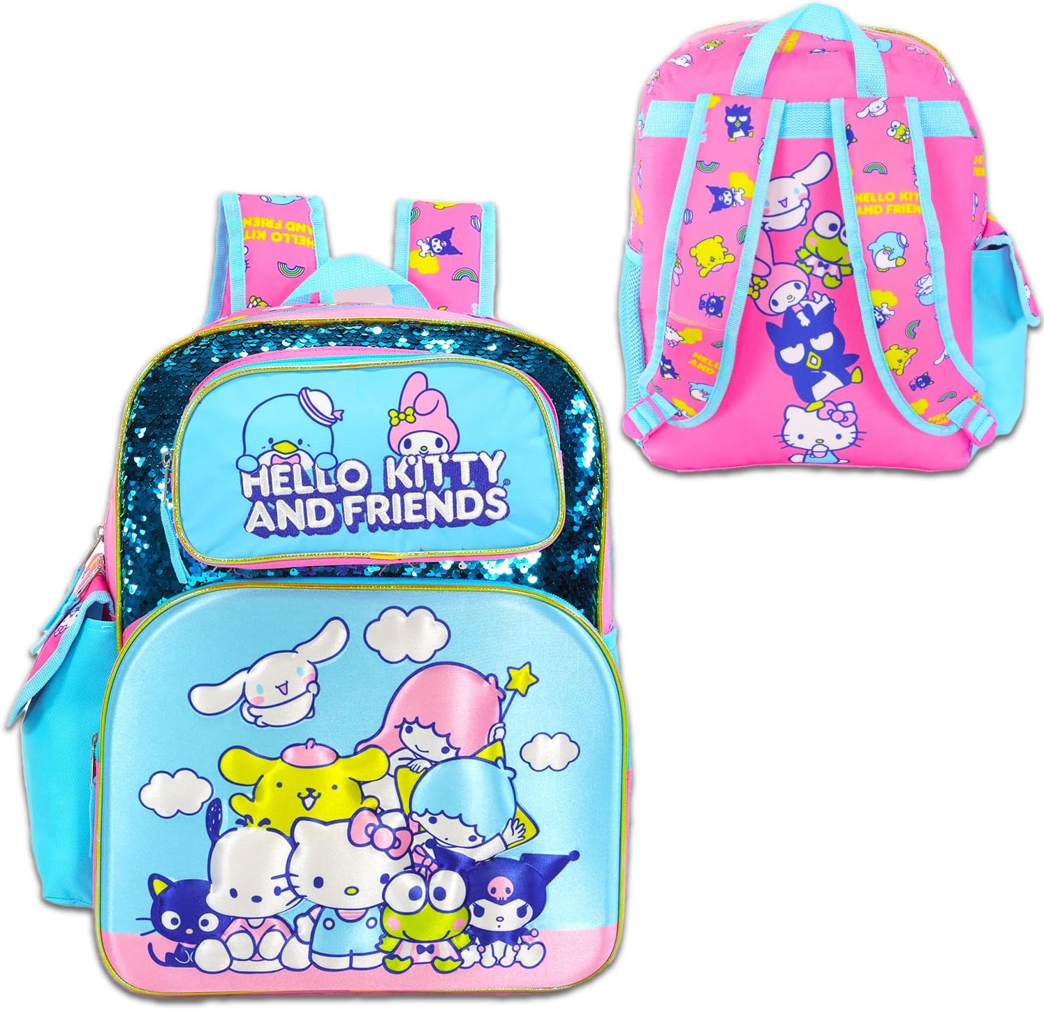 Hello Kitty and Friends Mini Backpack for Kids - Bundle with 12” Sequined Bag with Front Pocket Plus Water Bottle, More | Sanrio Backpack Purse