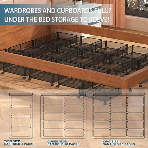 Miniatura 4 de Contenedores de almacenamiento debajo de la cama, almacenamiento de zapatos debajo de la cama con ruedas, organización de almacenamiento plegable