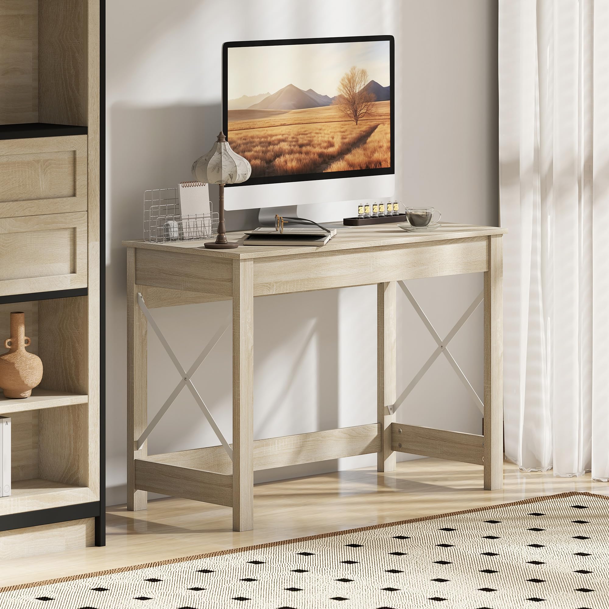 HOMCOM Mesa Escritorio Estilo Moderno Fácil de Montar 105x50x76 cm Natural | Mesa de Ordenador, para Oficina Dormitorio Estudio