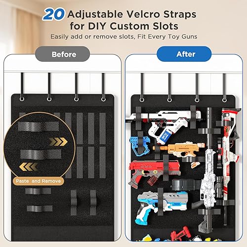 Miniatura 3 de Organizador sobre la puerta para pistolas de juguete, colgador de puerta de almacenamiento de juguetes con bolsillos y ranuras para niños,