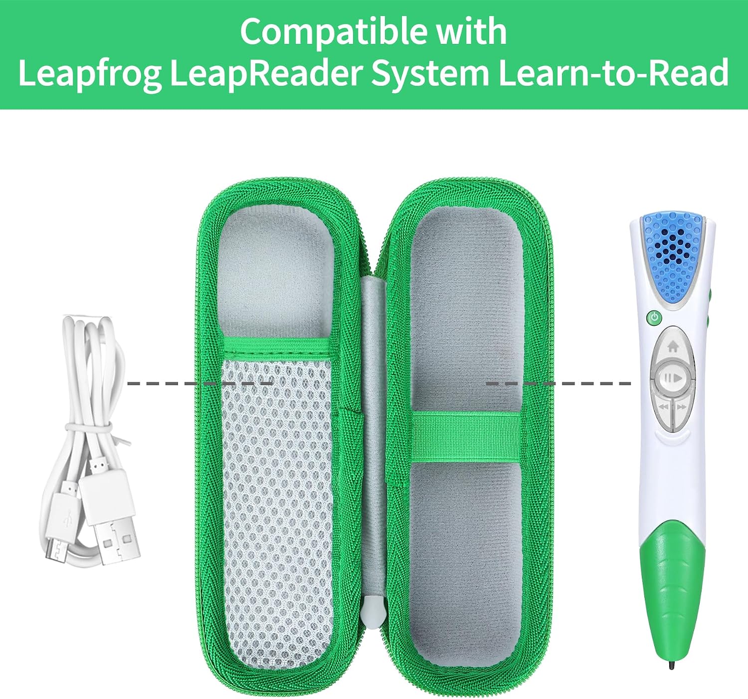 Storage Case Compatible with Leapfrog LeapReader System Learn-to-Read (Green)