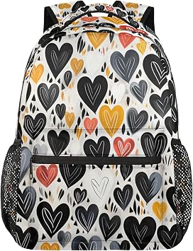 Backpack Yellow Black Hearts Book Bags Laptop Backpacks Lightweight Multipurpose Daypack for Men Women Travel Hiking