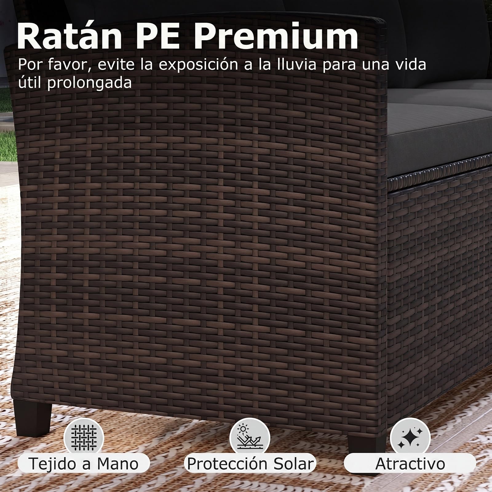 COSTWAY Conjunto Jardín de Ratán de 6 Piezas, Muebles Jardín Exterior con 2 Sofás, 2 Sillones, 2 Reposapiés, 16 Cojines Acolchados, Juego de Conversación para Terraza, Patio, Piscina (Gris)