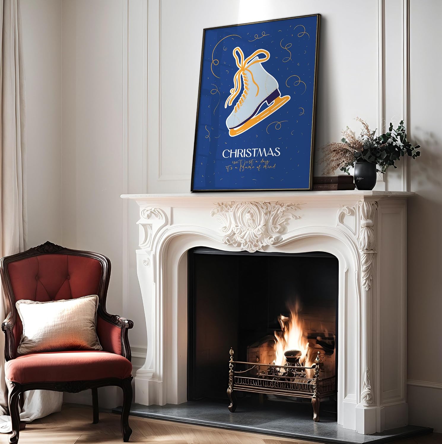 Poster Master Ice Skates Poster - Retro Christmas Print - Holiday Art - Winter Print - Skating Design - Trendy & Modern Design - Chic Boho Decor - Office or Living Room Decor - 8x10 UNFRAMED
