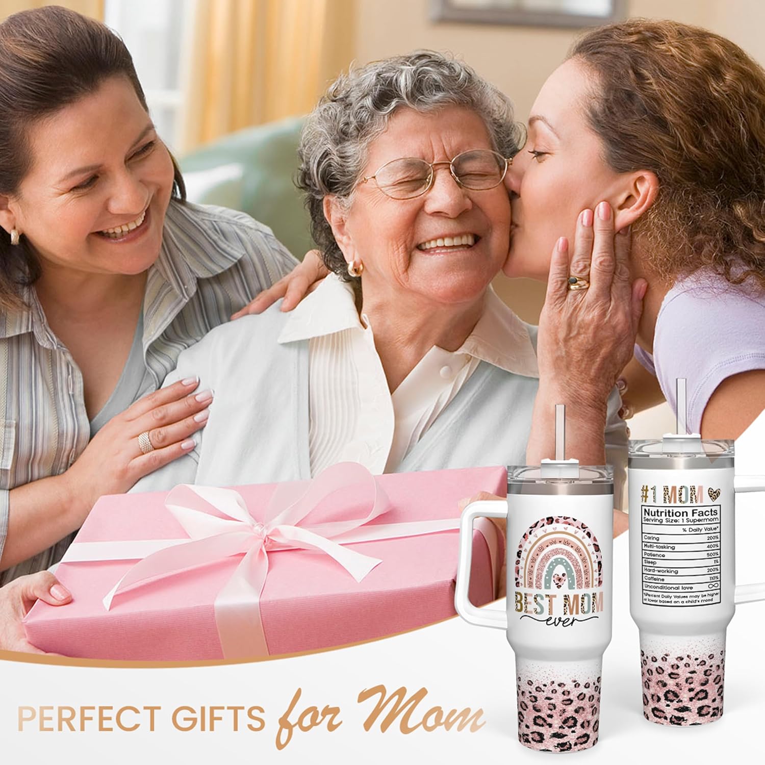 Mom Gifts for Women Mom Nutrition Facts Tumbler Stainless Steel 40oz with Handle Insulated Travel Cup Best Mom Ever Coffee Cup, Mother's Day Christmas Birthday Gifts from Son Daughter - Image 7