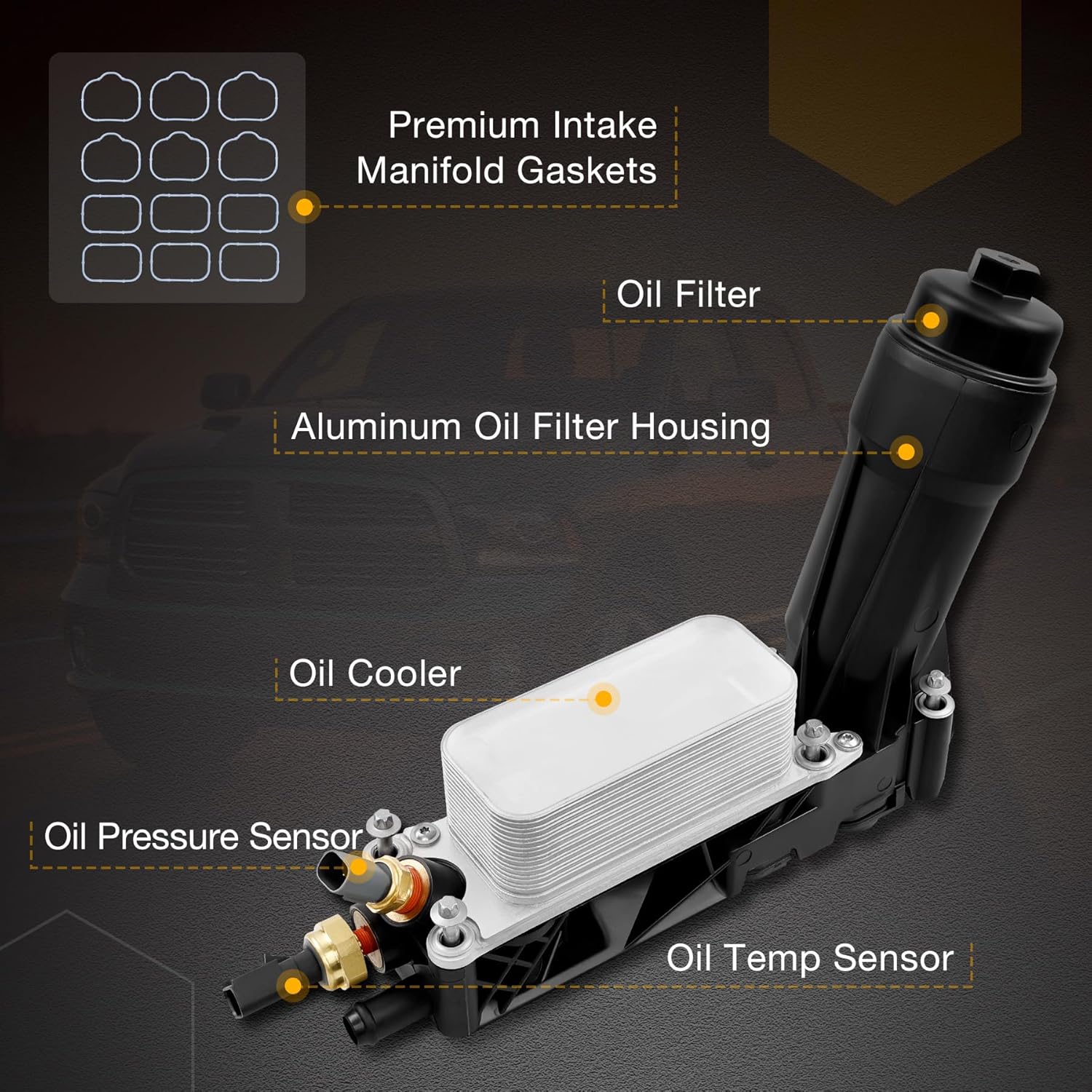 Engine Oil Cooler Oil Filter Housing Adapter Assembly | for 2011-2013 Dodge Jeep Chrysler 3.6L V6 Engine | Replaces# 5184294AE, 5184294AC, 5184294AD, 5184304AD, 5184304AE, 5184304AF