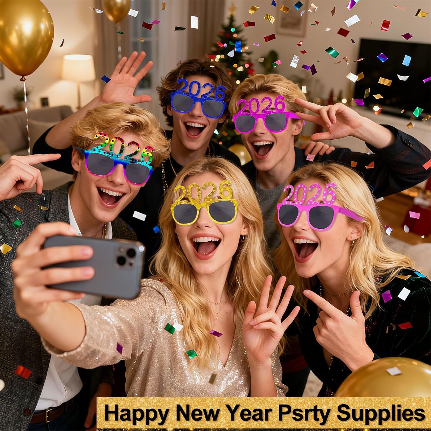 TURNMEON 6 Pairs Happy New Year Glasses Glitter 2026 Shaped Eyeglasses,New Years Eve Party Supplies 2026, New Years Eyewear Funny Sunglasses for New Year Celebration Photo Props Party Favors - Image 4