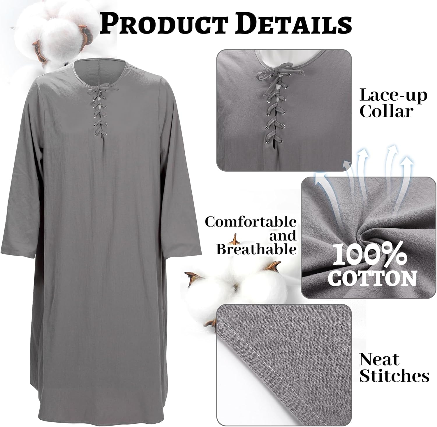 Forwe 5Pcs Wizard Costume for Adults, Grey Wizard Robe, Hat, Wig, Beard and Waist Rope, Halloween Cosplay Costumes For Men