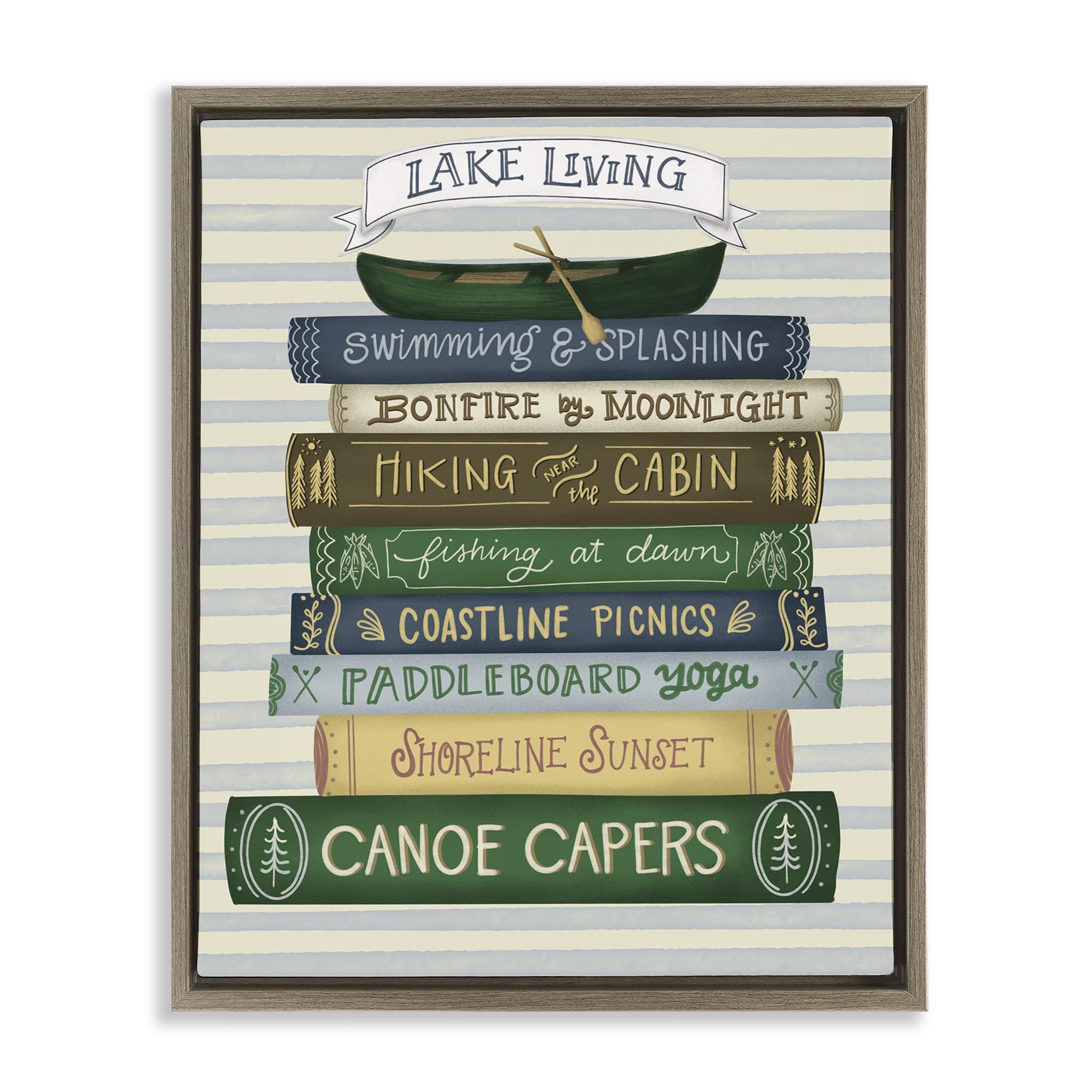 Stupell Industries Montalcino Elm (Textured) 'Lake Living Books'| Floating Frame Canvas Art