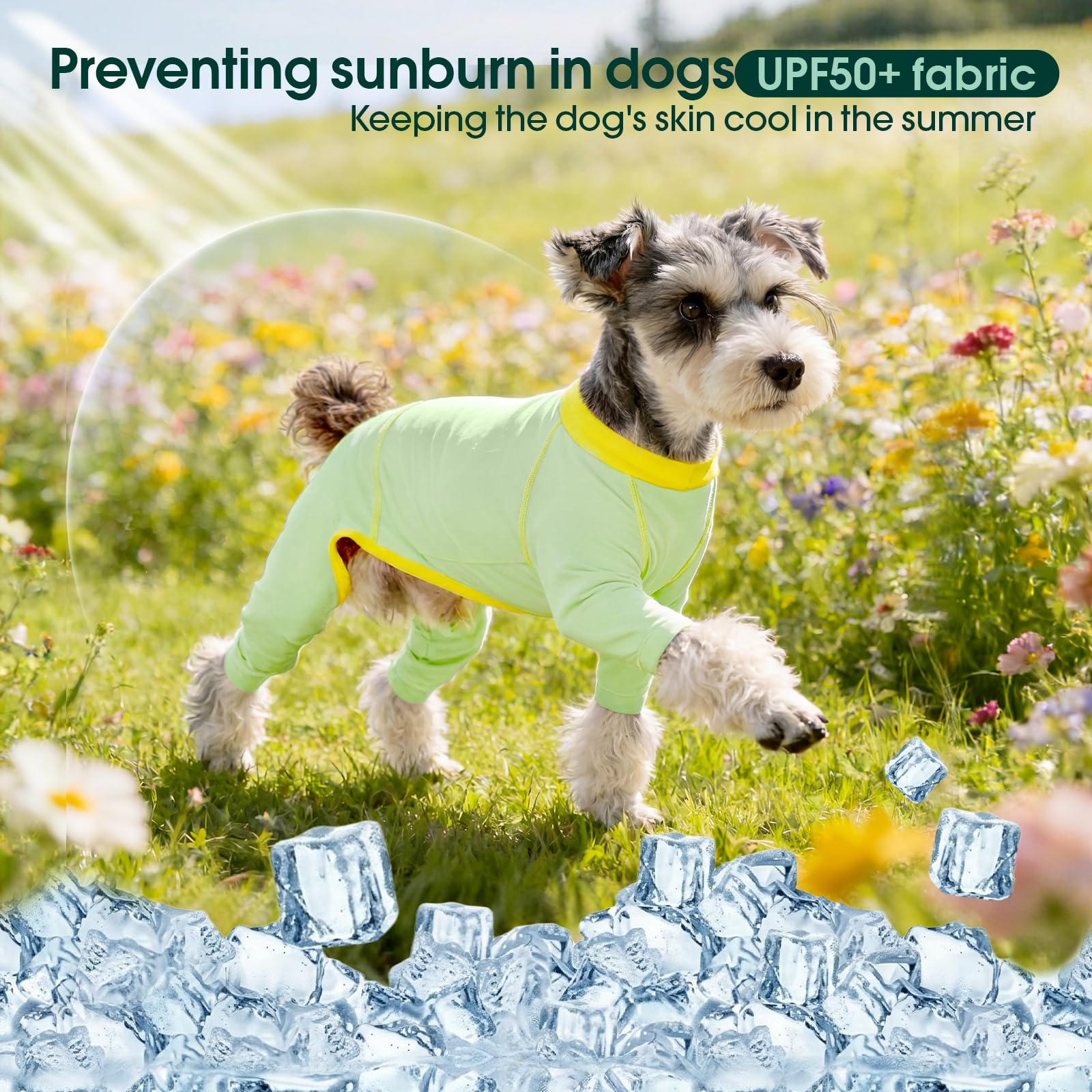 Kuoser Pijama para perros, UPF50+ chaleco refrigerante elástico para perro, verde, XS | Pijama de perro transpirable con 4 patas para perros pequeños, protección solar, camiseta para cachorros al aire libre