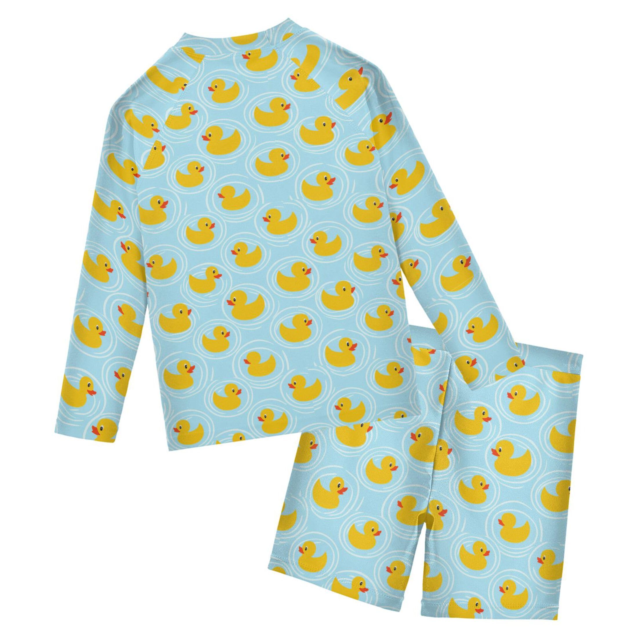 Cute Yellow Rubber Duck Toddler and Baby Boys' 2-Piece Swimsuit Trunk, Long Sleeve Rashguard Bathing Suit B0404261