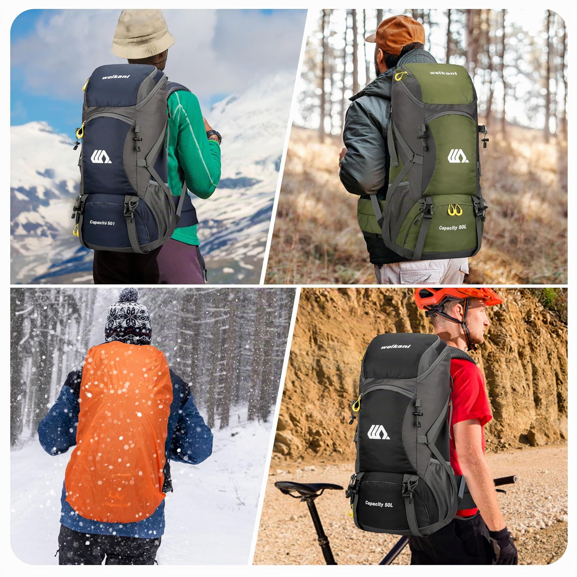 Sac à Dos de Randonnée 50 L, Imperméable Sac de Trekking avec Housse de Pluie, Sac à Dos Grande Capacité Multifonction pour pour Homme Femme Alpinisme Escalade Trekking Voyage Camping