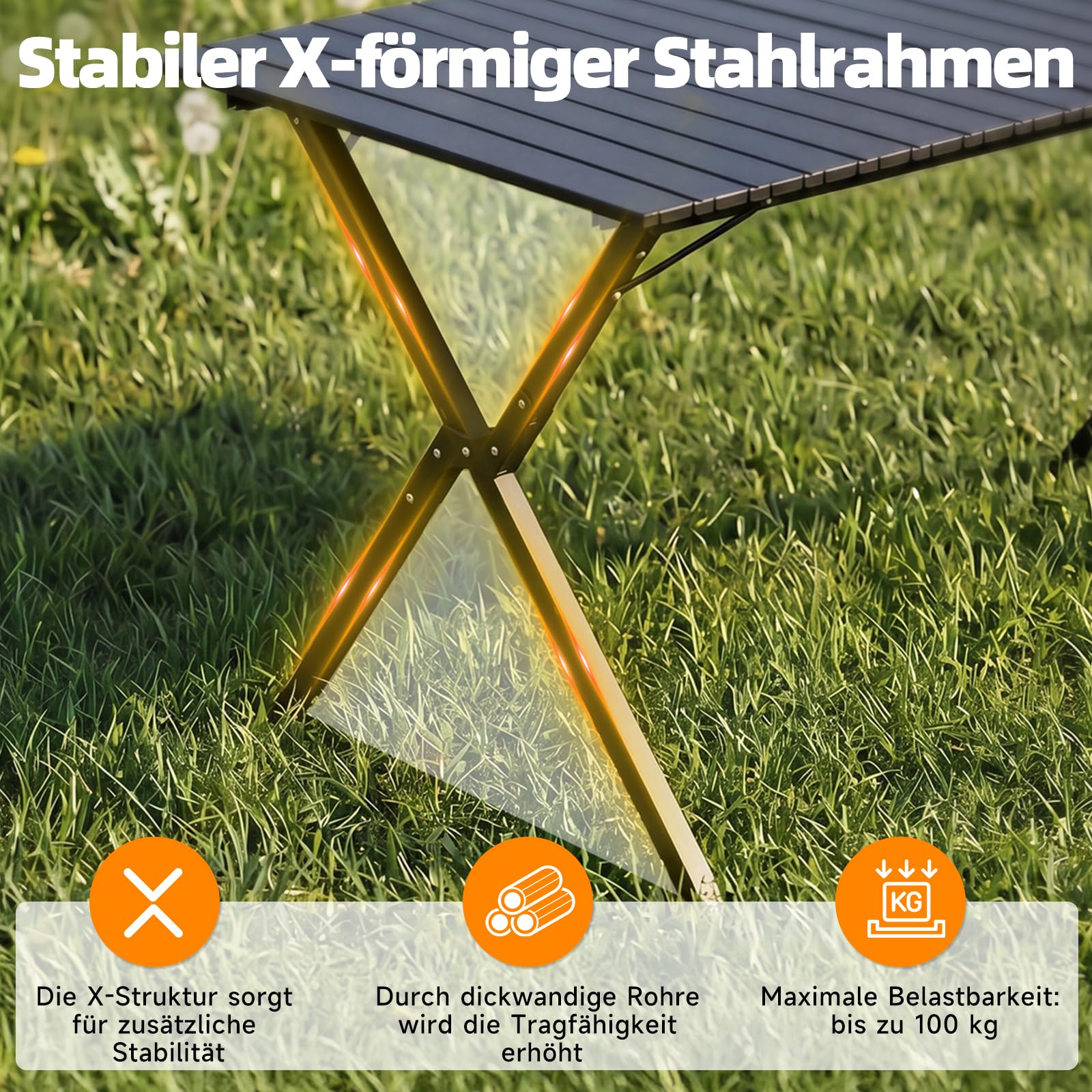 HAUSPROFI Campingtisch Klappbar 120x70x70cm Groß für 4-6 Personen, Klapptisch Aluminium 100 kg Belastbar, Falttisch mit Tragetasche, Outdoortisch Tragbar für Camping Picknick Garten Balkon, Schwarz