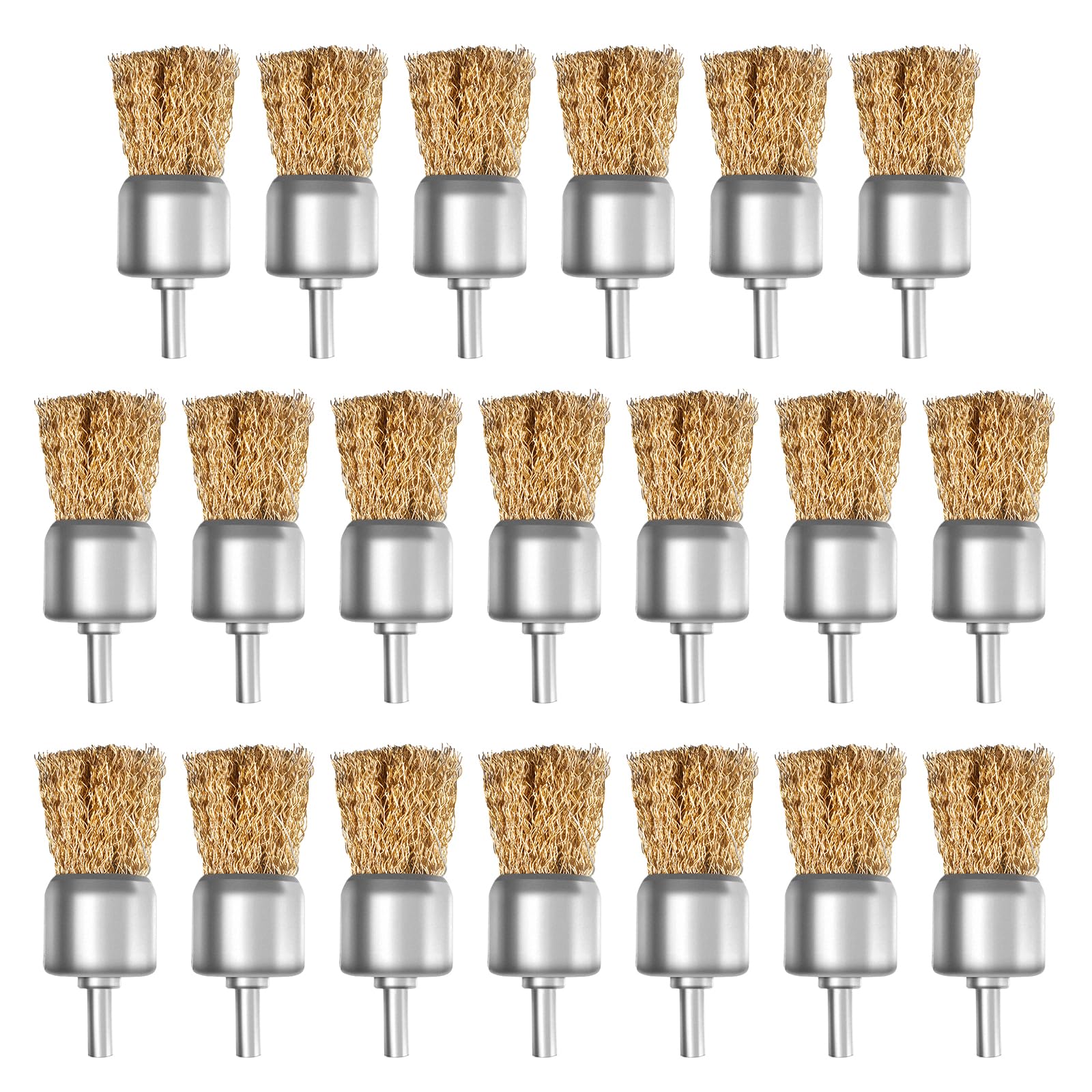 ATOPLEE 20pcs Brass Coated Wire Brush Wheel & Cup Brush Set with 1/4 Inch Round Shank,Diameter 1-3/16‘’(30mm) Crimped Wire Brush Wheel for Rust Removal, Corrosion and Scrub Surfaces,for Drill Attachme