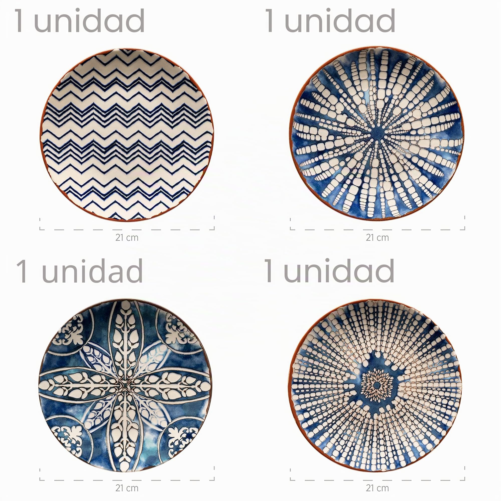 MÄSER 934017 Ibérico Blue - Vajilla de 12 piezas para 4 personas en estilo morisco, juego de platos con diferentes patrones vintage en blanco y azul, gres