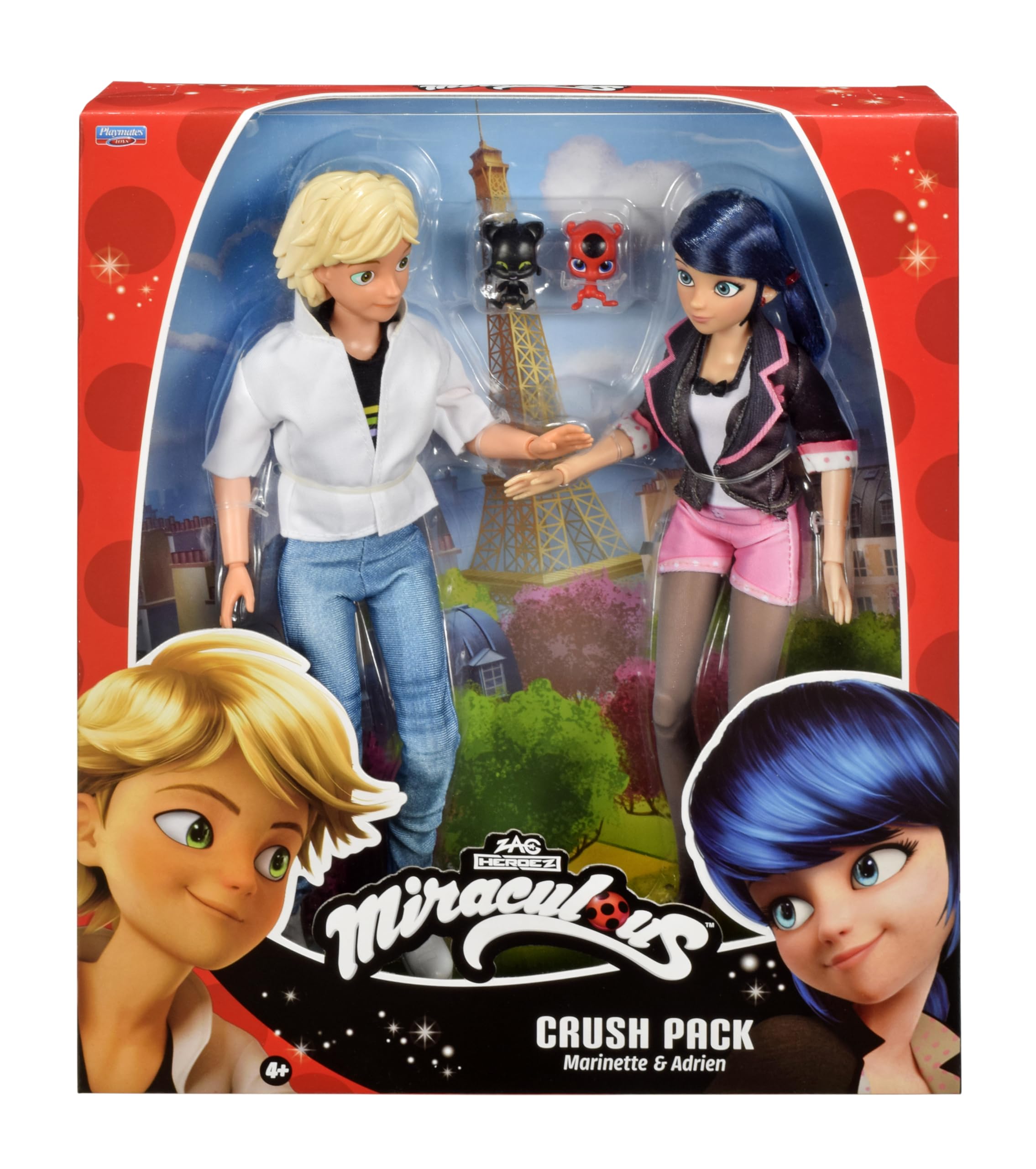 Bandai - Miraculous - Cudowny zestaw zabawek - Zestaw 2 lalek Marinette i Adrien - Crush Pack - Miraculous Figurki 26 cm - Figurki dla dzieci Marinette Adrien - Zabawka dla dzieci od 4 lat i powyżej