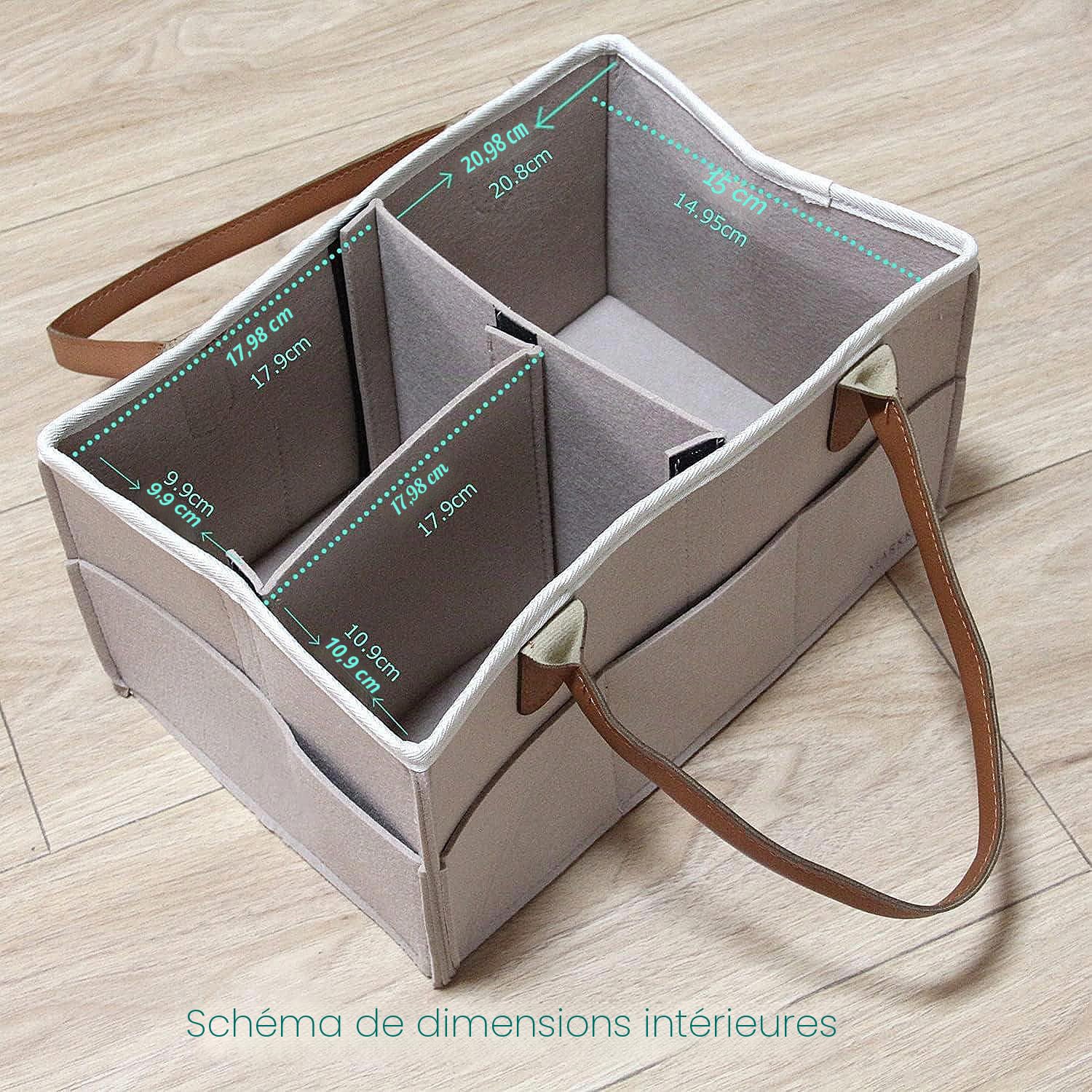 Panier à couches pour bébé - Portable - Rangement Bin - Grand sac de maternelle avec compartiments interchangeables pour commode à langer, anneau de dentition, couche, meilleur cadeau (beige)