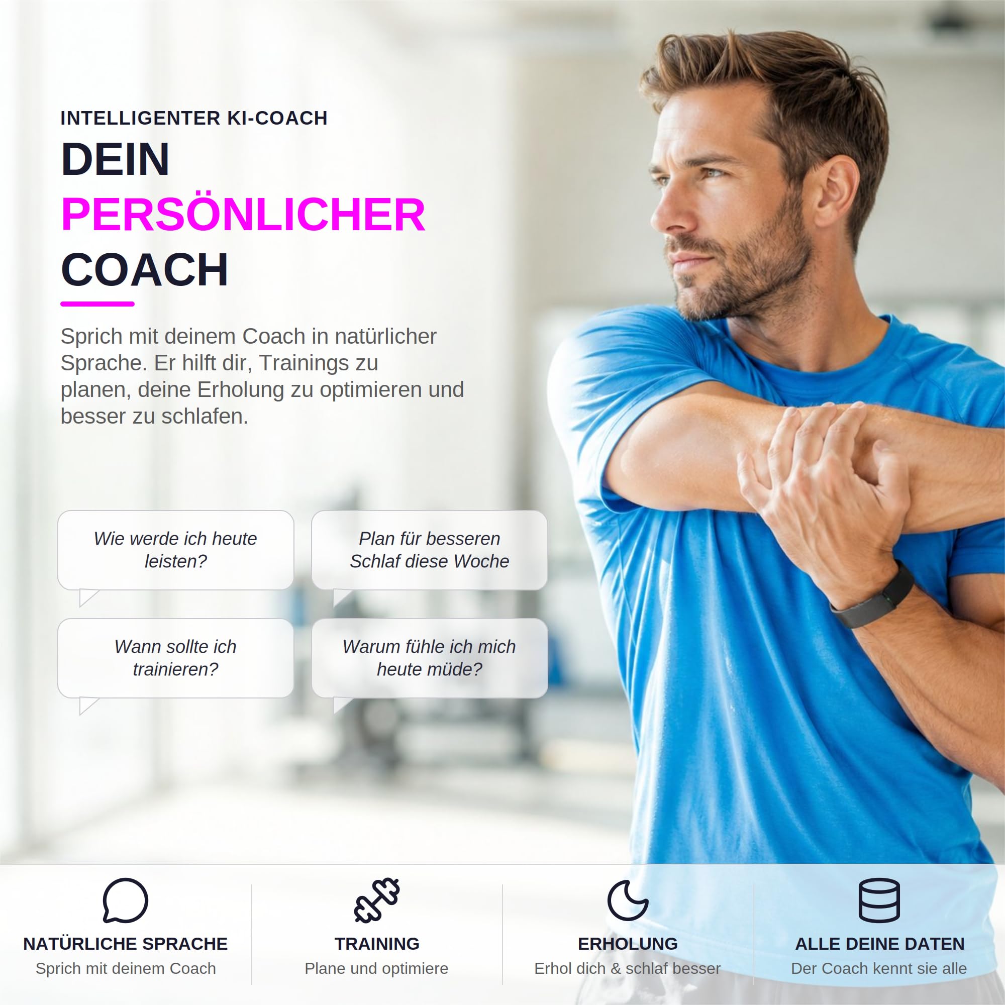 Sense Smartband ohne Display Damen Herren, Entwickelt in Spanien, KI-Coach, Schlaf Energie Erholung, Herzfrequenz 24/7 HRV SPO₂, IP68, Akku +45 Tage, Ohne ABO, Schwarz