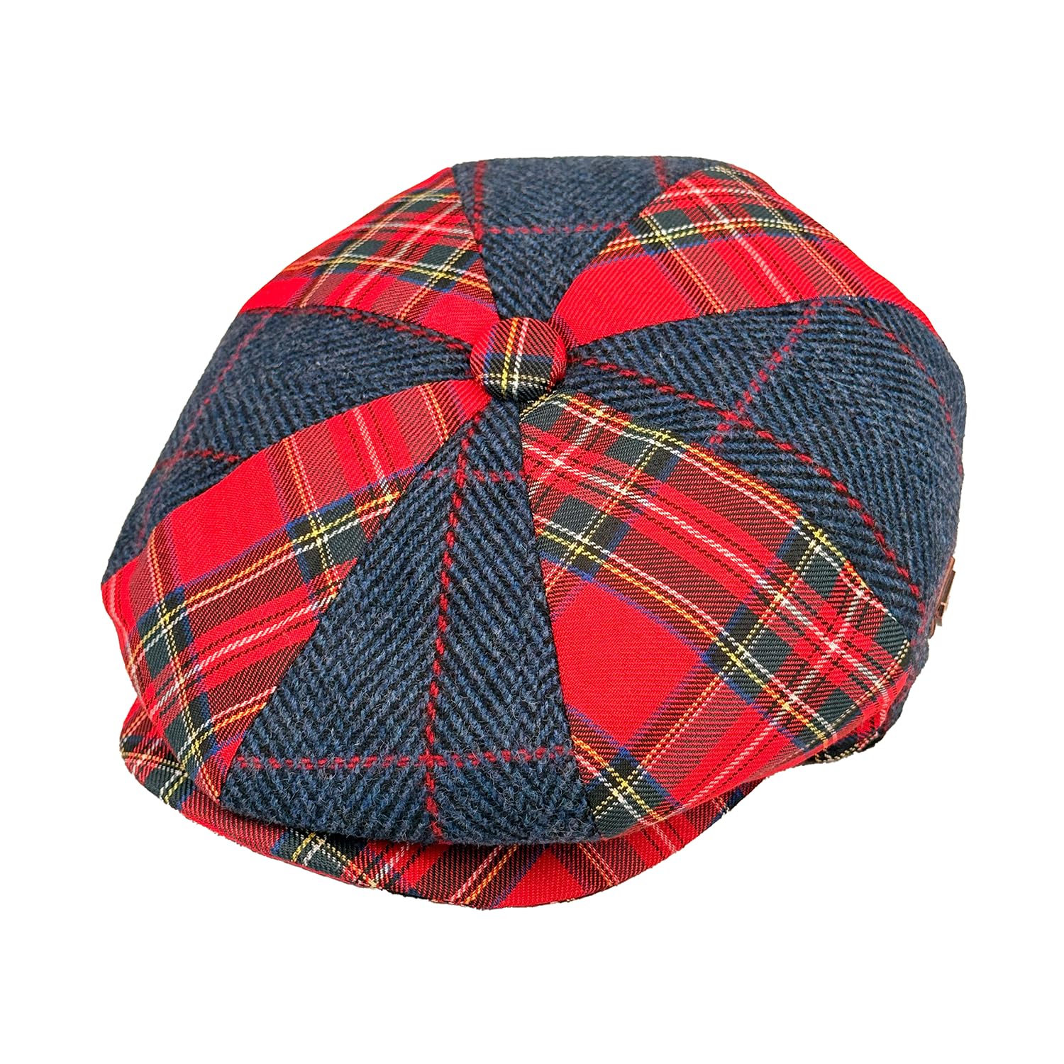 Peaky Blinders 8-Panel Newsboy Flat Cap, Tweed Wool, Patchwork Plaid, British Scottish Style (UK, Numeric, 5, 8, Small (56cm), Red Mixed)
