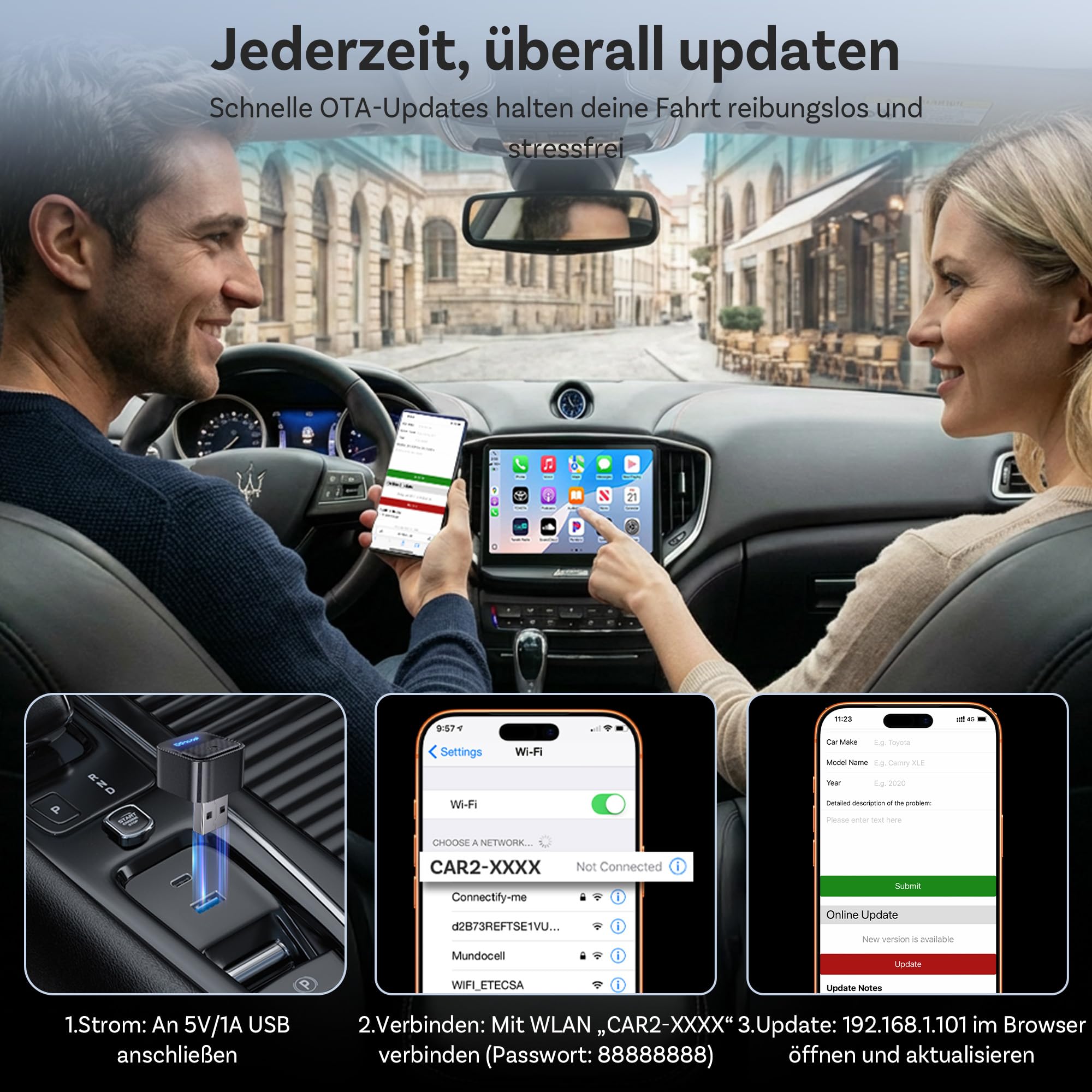 OTTOCAST Mini Core 2-in-1 Kabelloser CarPlay & Android Auto Adapter, Micro Mini Cube Wireless Car Dongle mit Smart-Switch-Taste, Wi-Fi 6 & Bluetooth 5.4, Automatische Verbindung für 98% der Fahrzeuge