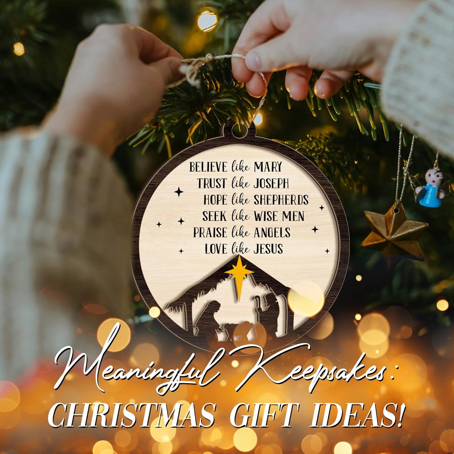 Nativity Scene Wooden Ornament – “Believe Like Mary, Trust Like Joseph” Christian Christmas Tree Decoration with Inspirational Faith Message – Nativity Christian Faith Ornament, Rustic Keepsake & Gift - Image 7
