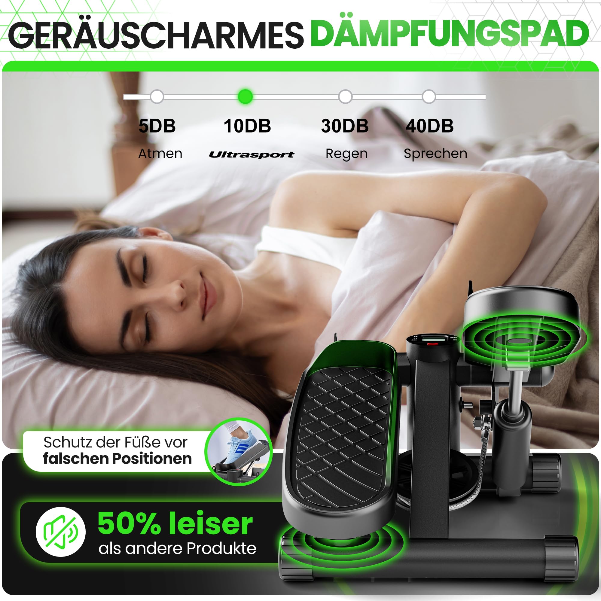 Ultrasport Stepper für Zuhause I Mini Stepper Fitness, 2 in 1 Up-Down Swing Stepper mit Power Ropes und LCD Display I Fitness Stepper für Zuhause, Ministepper