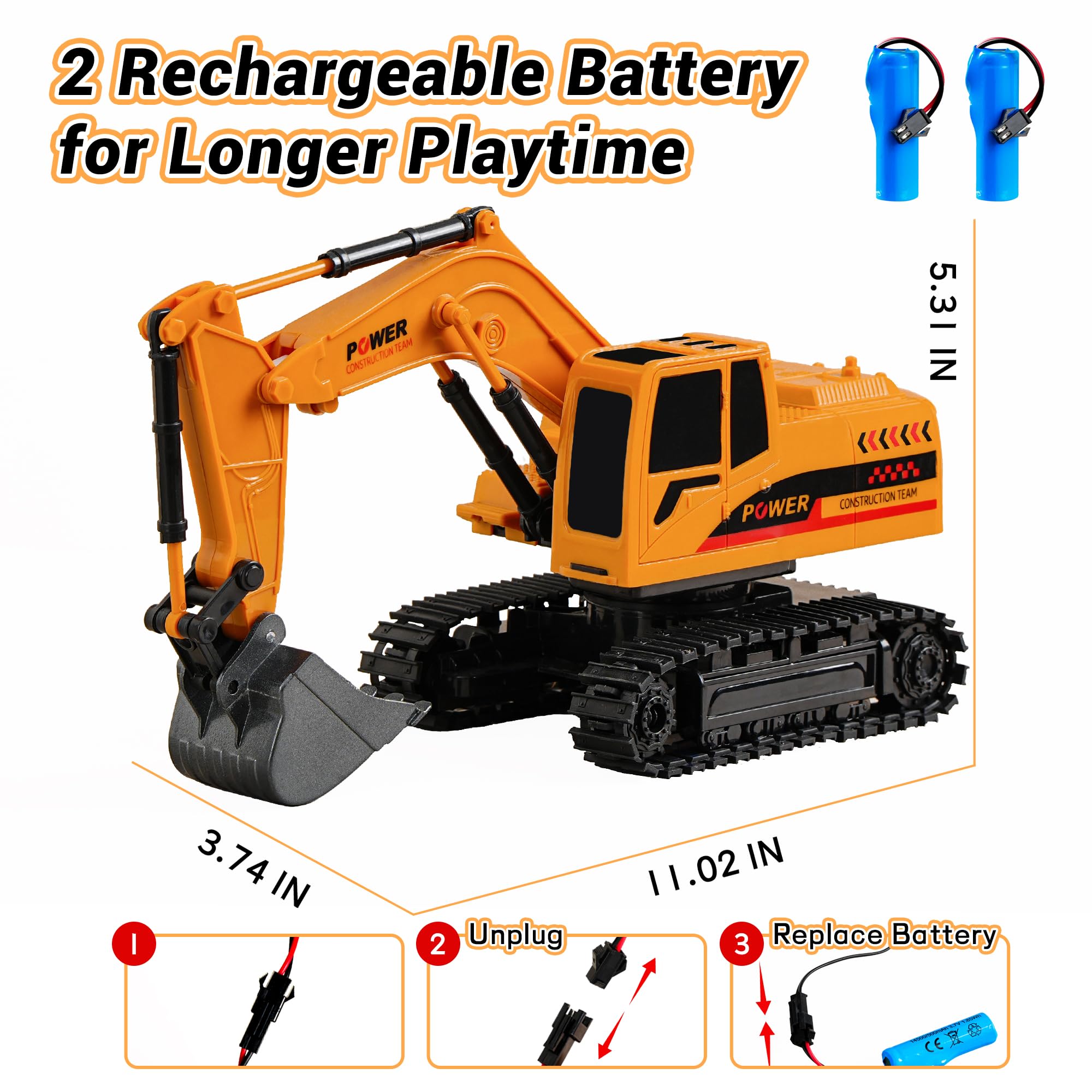 Ferngesteuerter Bagger Spielzeug 12-K Mini RC Bagger | Bagger mit 2 Batterien & Metall Eimer Lichter Geräusche RC Bagger Baufahrzeuge Spielzeug für Jungen 3+ Jahre alt