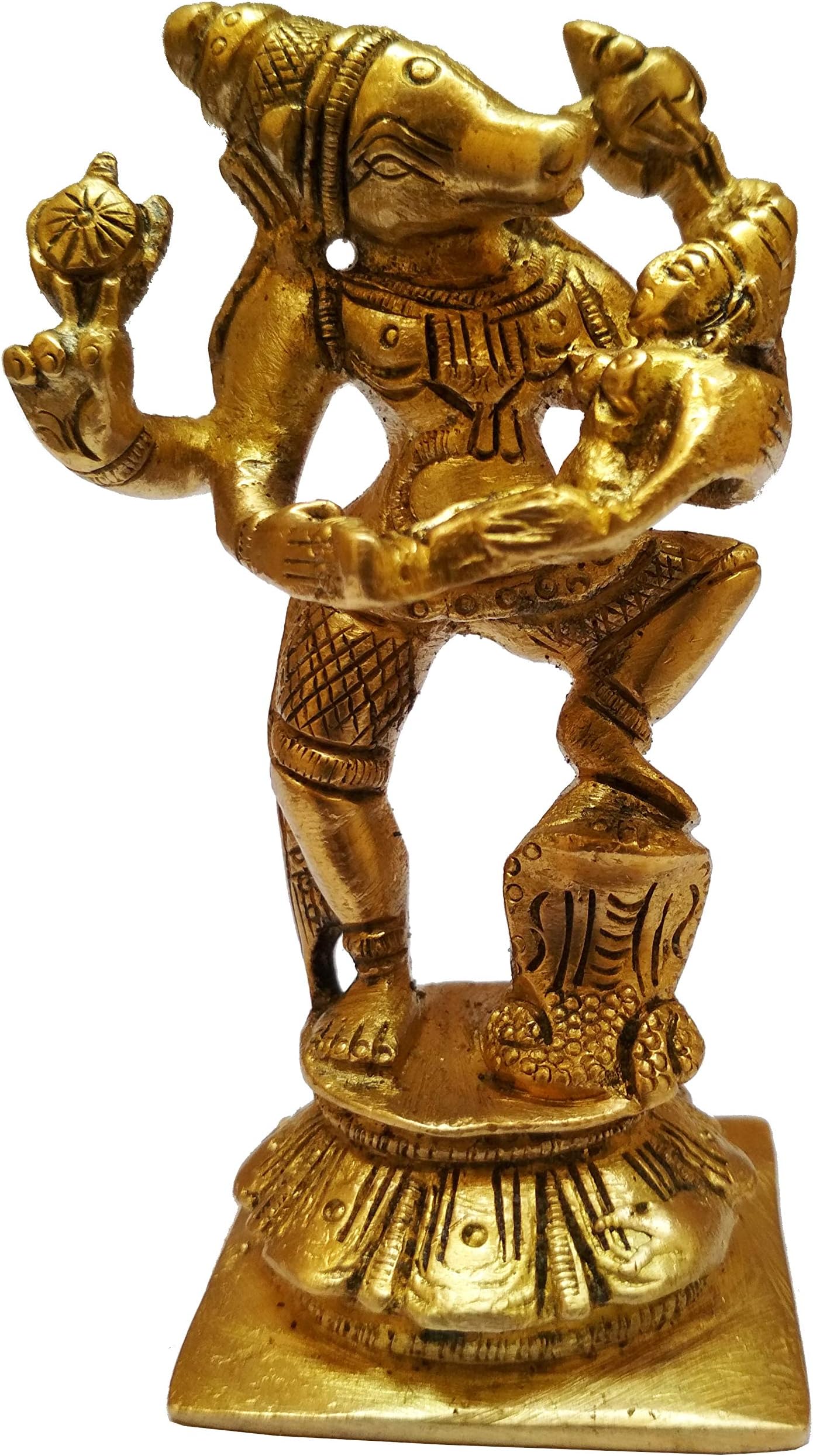 Purpledip Brass Idol Varaha Lakshmi: Lord Vishnu's Avatar & His Consort, Bhudevi (11572)
