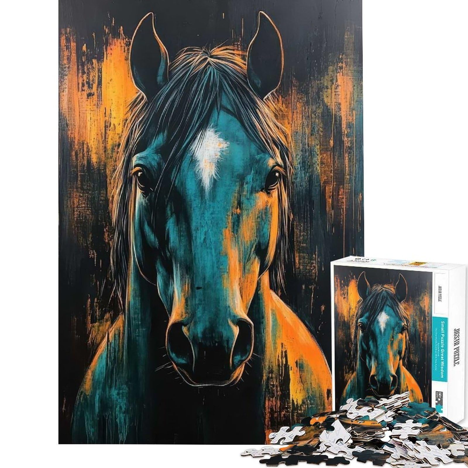 1000 Piece Puzzle For Adults Teal Horse Portrait Puzzle for Adults Family Games For Family Fun Deal As Gifts for The Whole Family (Size 75x50cm)