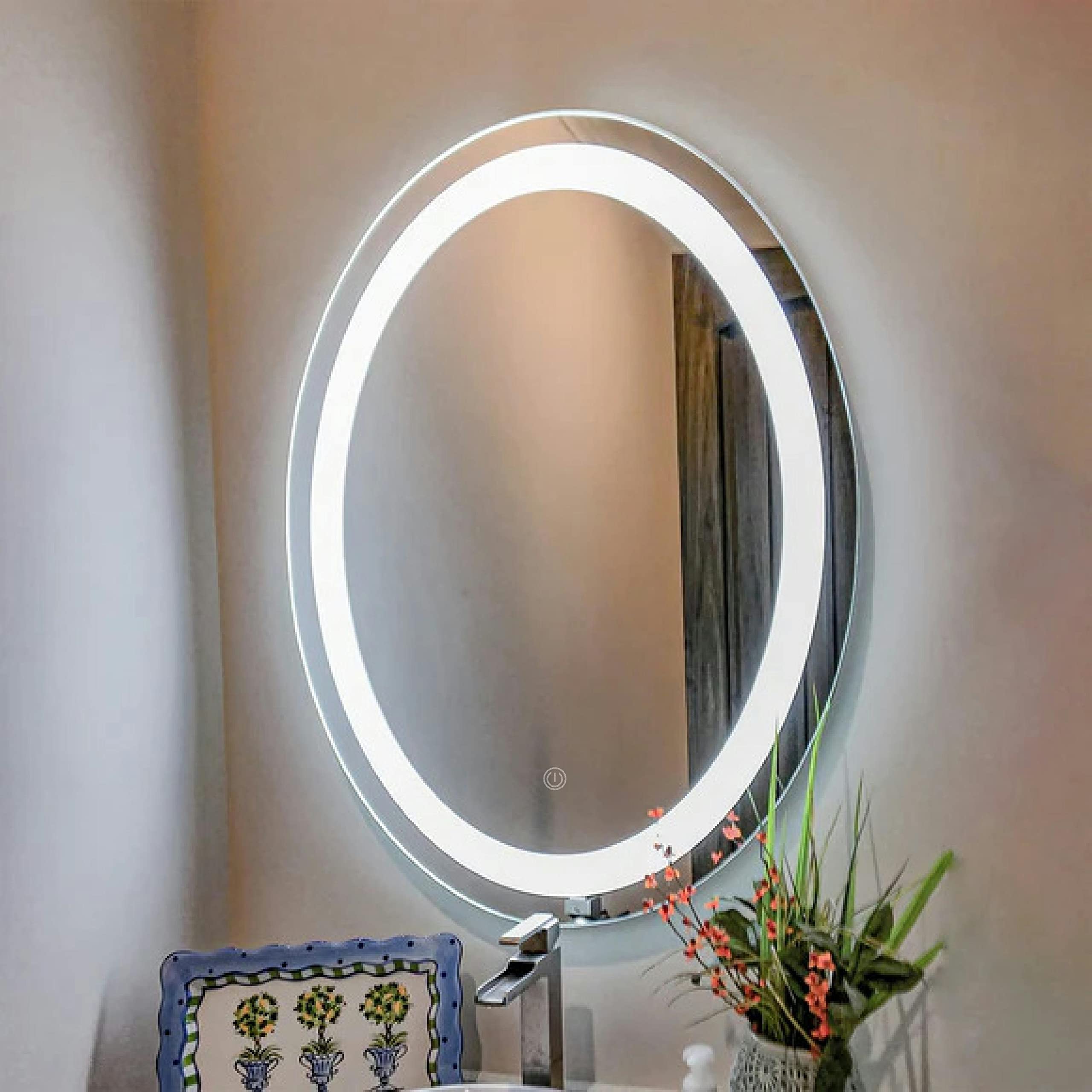 SAIN GOBAIN Framed Oval Wall Mounted Led Mirror with Light | Touch Sensor Bathroom Mirror with 3 Light Mode (24 x 18 Inches)