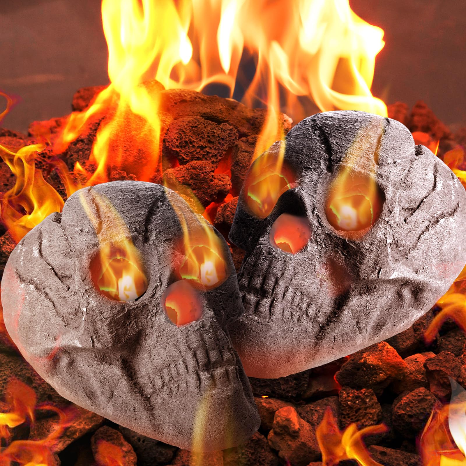 Halloween-Feuerstelle, Totenkpfe, 22,6 cm, knstliche Keramik-Feuerstelle,  feuerfeste Totenkpfe, Lagerfeuer-Zubehr, knstliche Holzscheite, ...