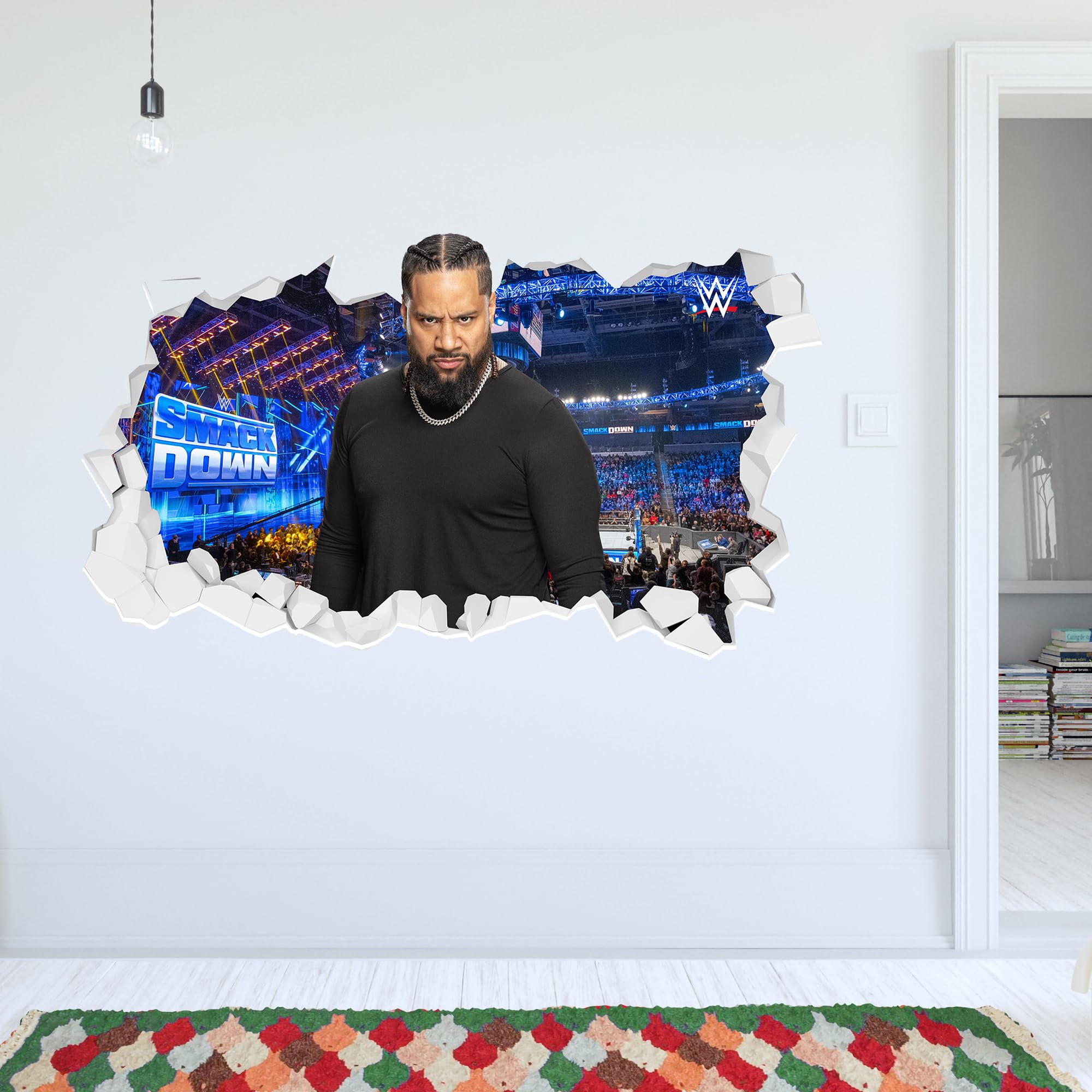 Themed Black Wwe Wall Sticker - Jimmy Uso Broken Wall (60Cm Width X 35Cm Height)
