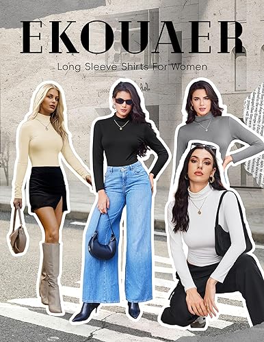 Miniatura 4 de Ekouaer Camisas de manga larga con cuello alto para mujer, ropa interior térmica, básica, ajustada, para otoño, ligera, a la moda
