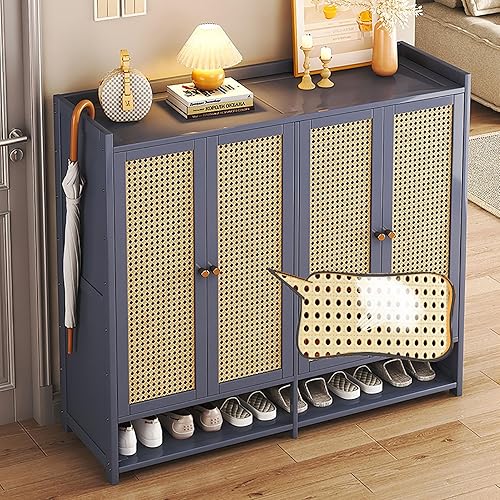 Miniatura 5 de Zapatero de 8 niveles con puertas, zapatero de bambú para 36-40 pares, zapatero independiente para entrada, pasillo, sala de estar, dormitorio (gris)