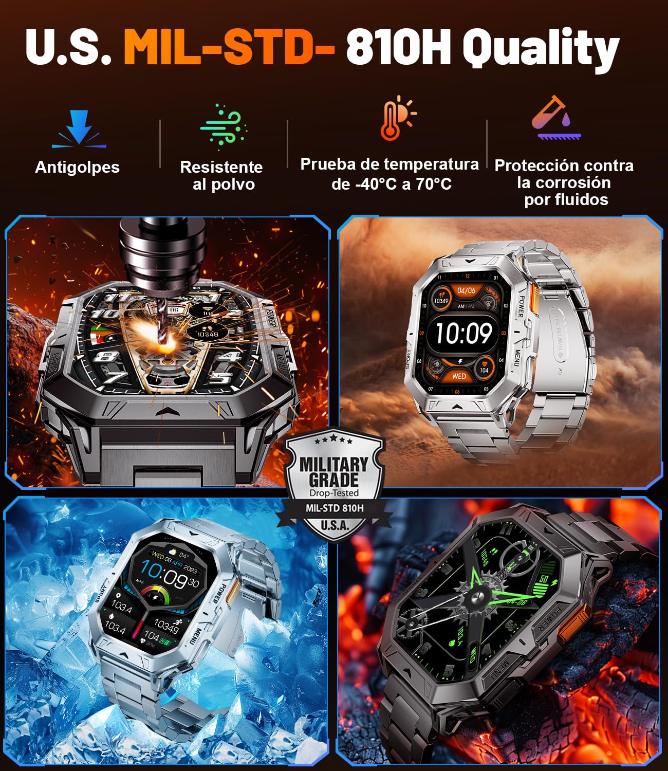 LIGE Reloj Inteligente Hombre, 256MB con 1000mAh Batería/Brújula/Altitud/Barómetro, 2.13" AMOLED Smartwatch Llamadas Bluetooth,100+ Deportivos,10ATM,Herzfrequenz/Schlafmonitor,Android iOS, Negro