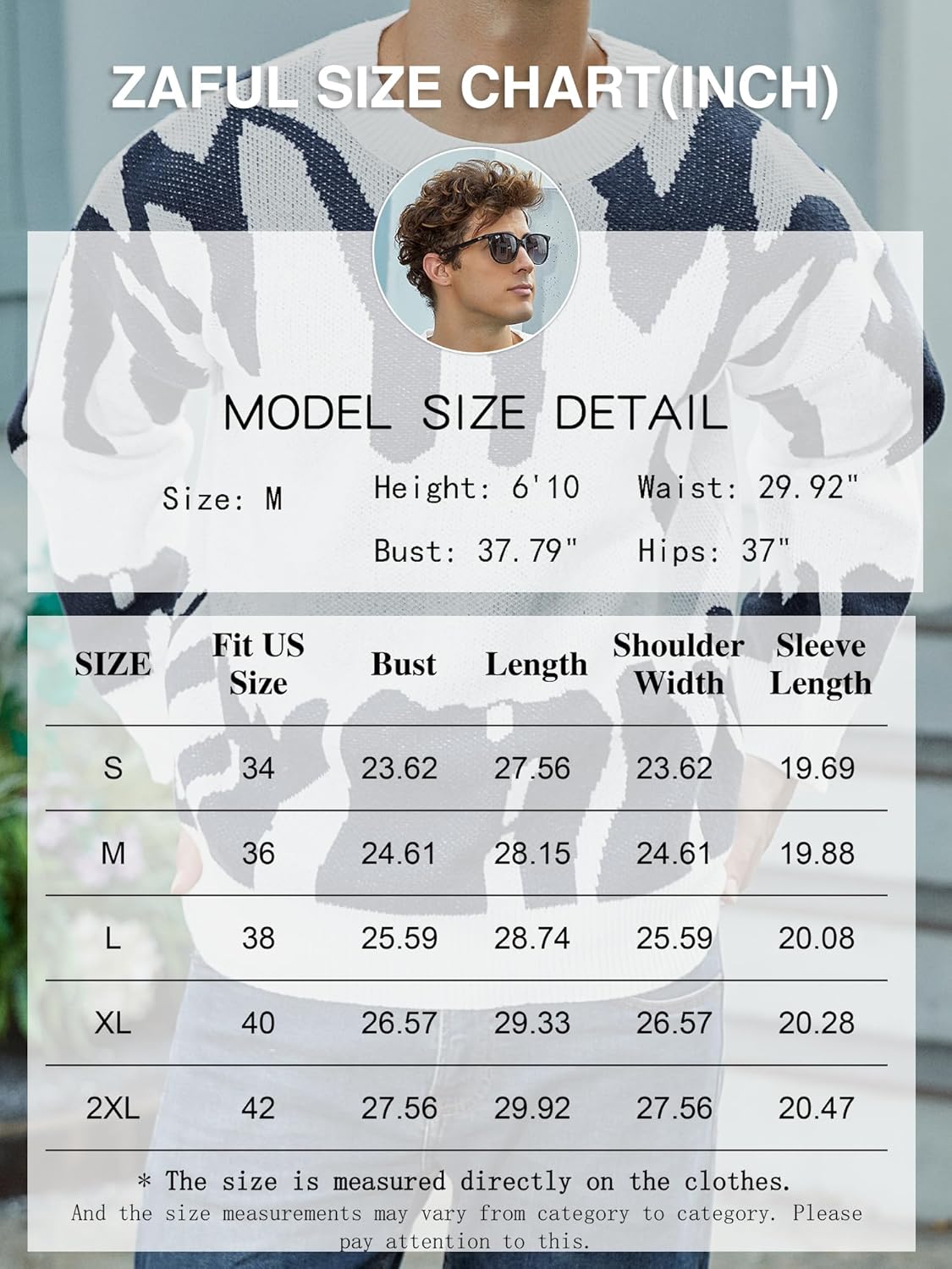ZAFUL Men's Oversized Sweater Long Sleeve Crewneck Y2K Graphic Color Block Casual Knitted Pullover Sweater - Image 6