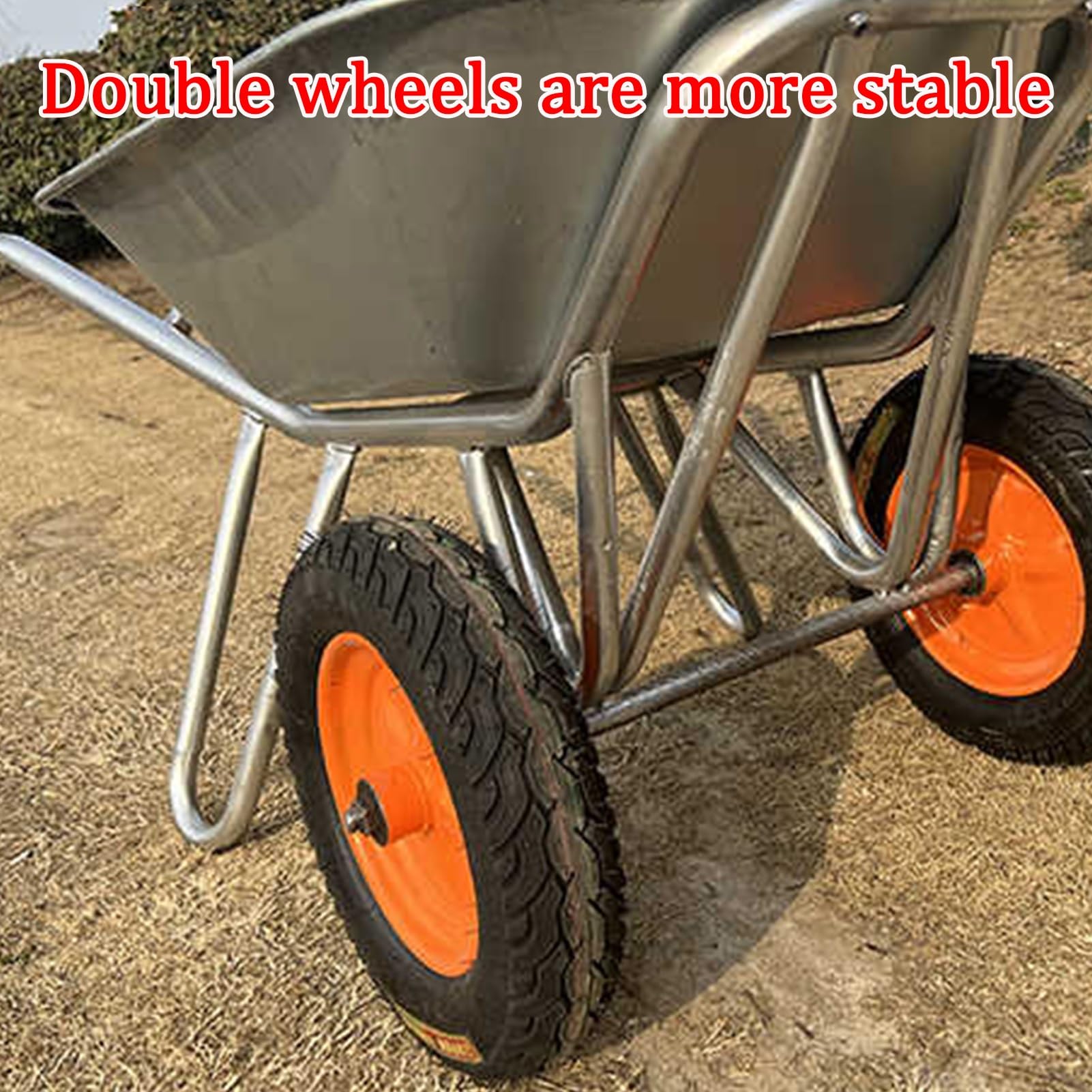 Taczka, Podwójny Metalowy Taczka Ogrodowa o Grubych Kołach, Wóz Budowlany/rolniczy, Łatwe Przechylanie, Odpowiedni do Ogrodu Kempingowego (srebrny)