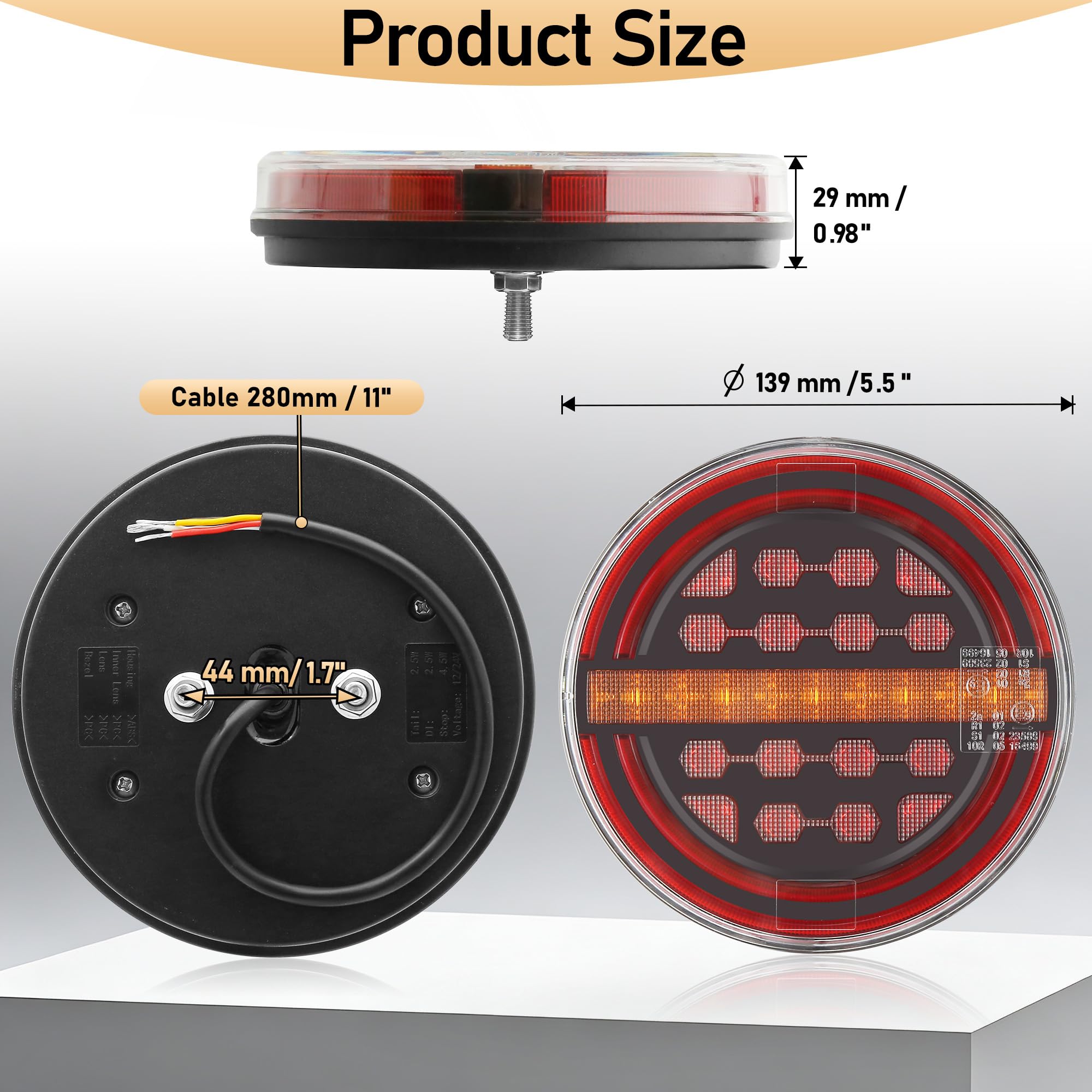2 x Rund LED Anhänger Rückleuchten 12V/24V Wasserdicht Beleuchtung Anhänger Rücklicht Für Anhaenger, LKW, Wohnmobile & Traktoren, 3-in-1 (Bremslicht/Blinker/Positionslicht)
