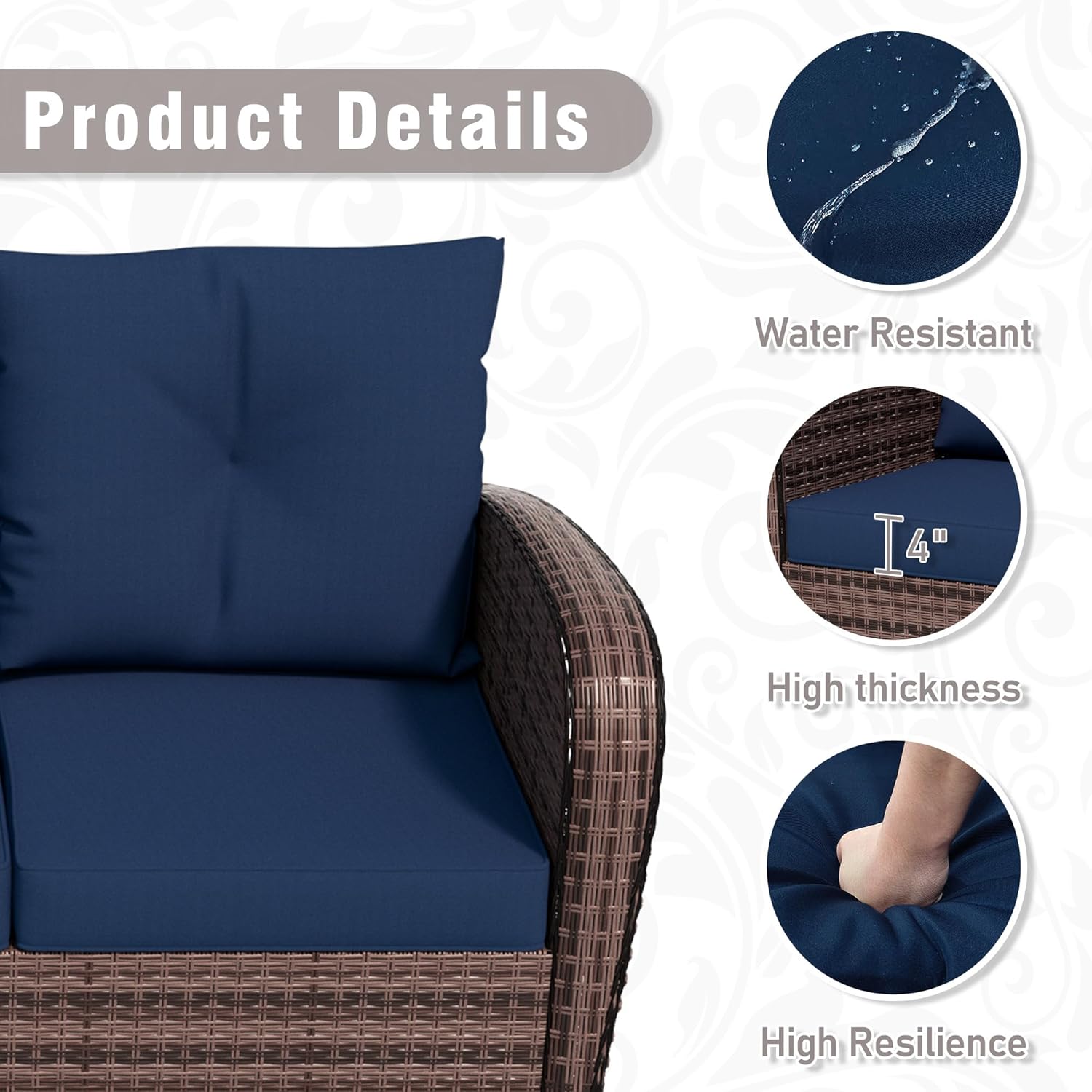 Patio 3-Seater Sofa, PE Wicker Outdoor Lounge with Thick Removable Cushions, Rust-Proof Steel Frame, 900LBS Capacity, Blue