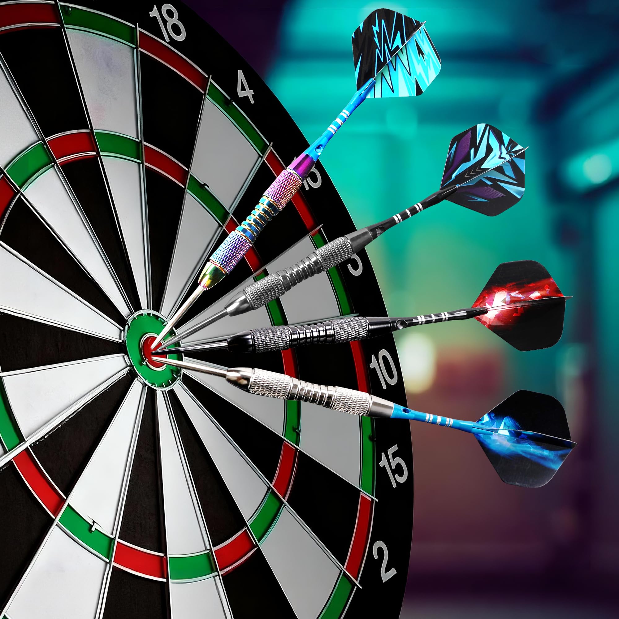 WINSDART Set di freccette professionali con punta in metallo per freccette con punta in acciaio con fusto in ferro antiscivolo, aste in alluminio, alette extra, temperamatite per freccette, confezione