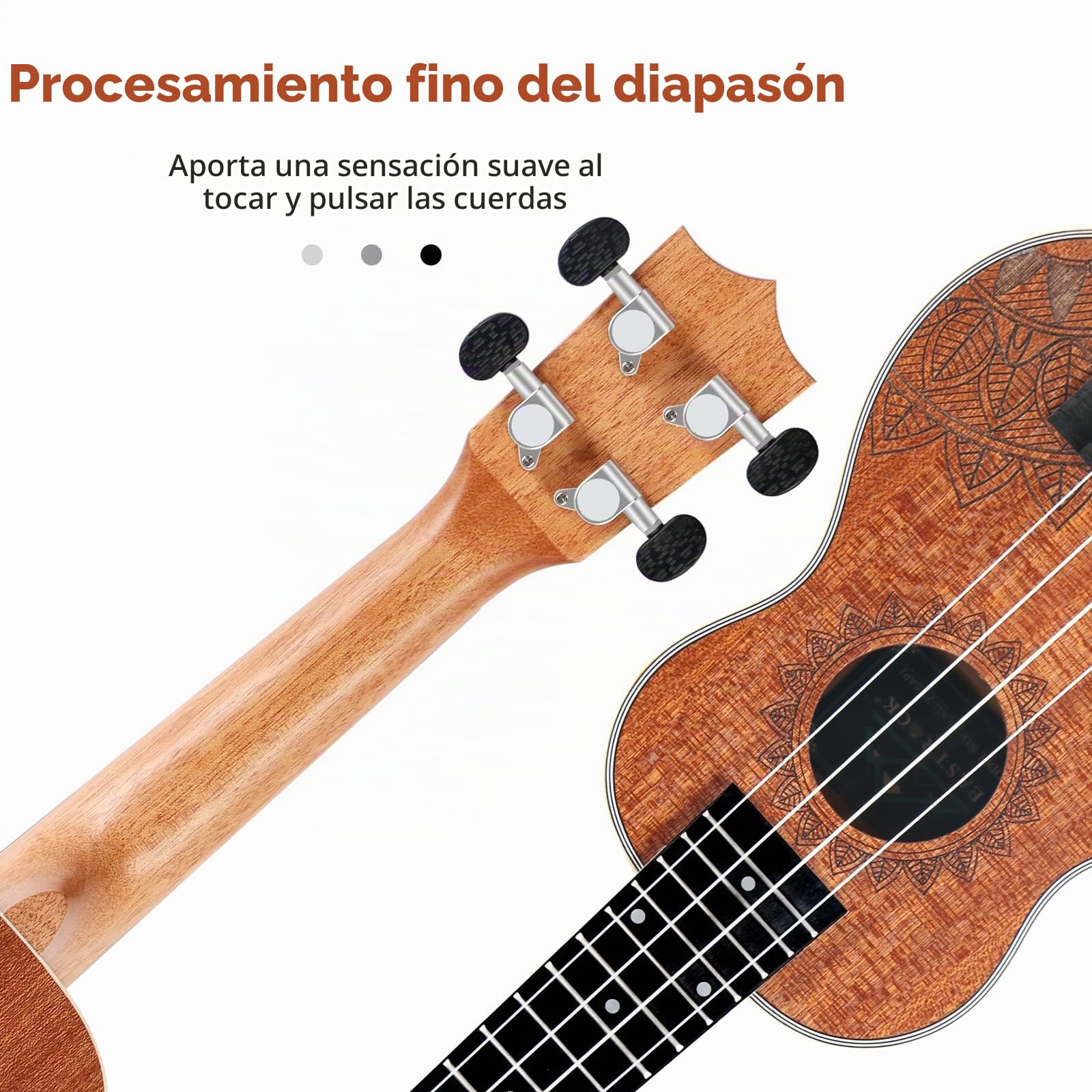 EASTROCK Ukelele soprano para principiantes Kit de ukelele de madera de sapeli de 21 pulgadas con bolsa Thicknen, afinador, correa, hilo de carbono, juego de paño de limpieza