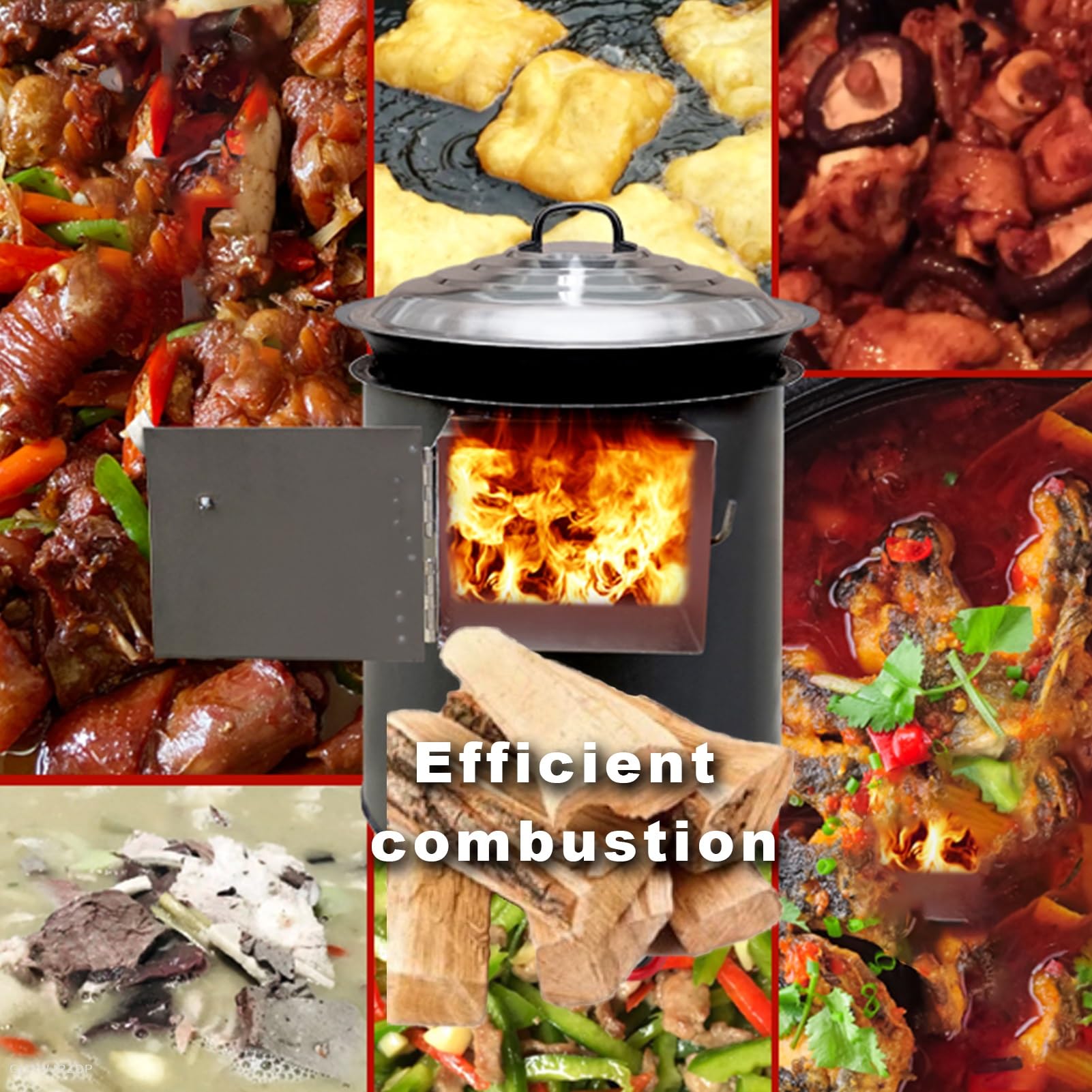 Estufa de Lena para casa, Cocina de Leña, Estufa de calefacción, con Anillo de Estufa, Admite cocinar con sartén, Picnic al Aire Libre, Barbacoa, Camping, Supervivencia de Emergencia (Color