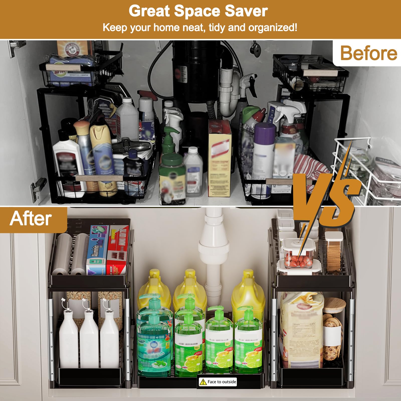 NIUXX 2 Pezzi Organizer Sottolavello Cucina Estraibile - Altezza regolabile | Organizzatore Sottolavello per Armadio cottura con 5 cassetti - Ripiano multiuso per spezie mobili lavastoviglie
