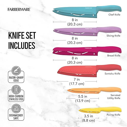 Miniatura 4 de Farberware Juego de 12piezas de cuchillos de resina, color pastel cálido.